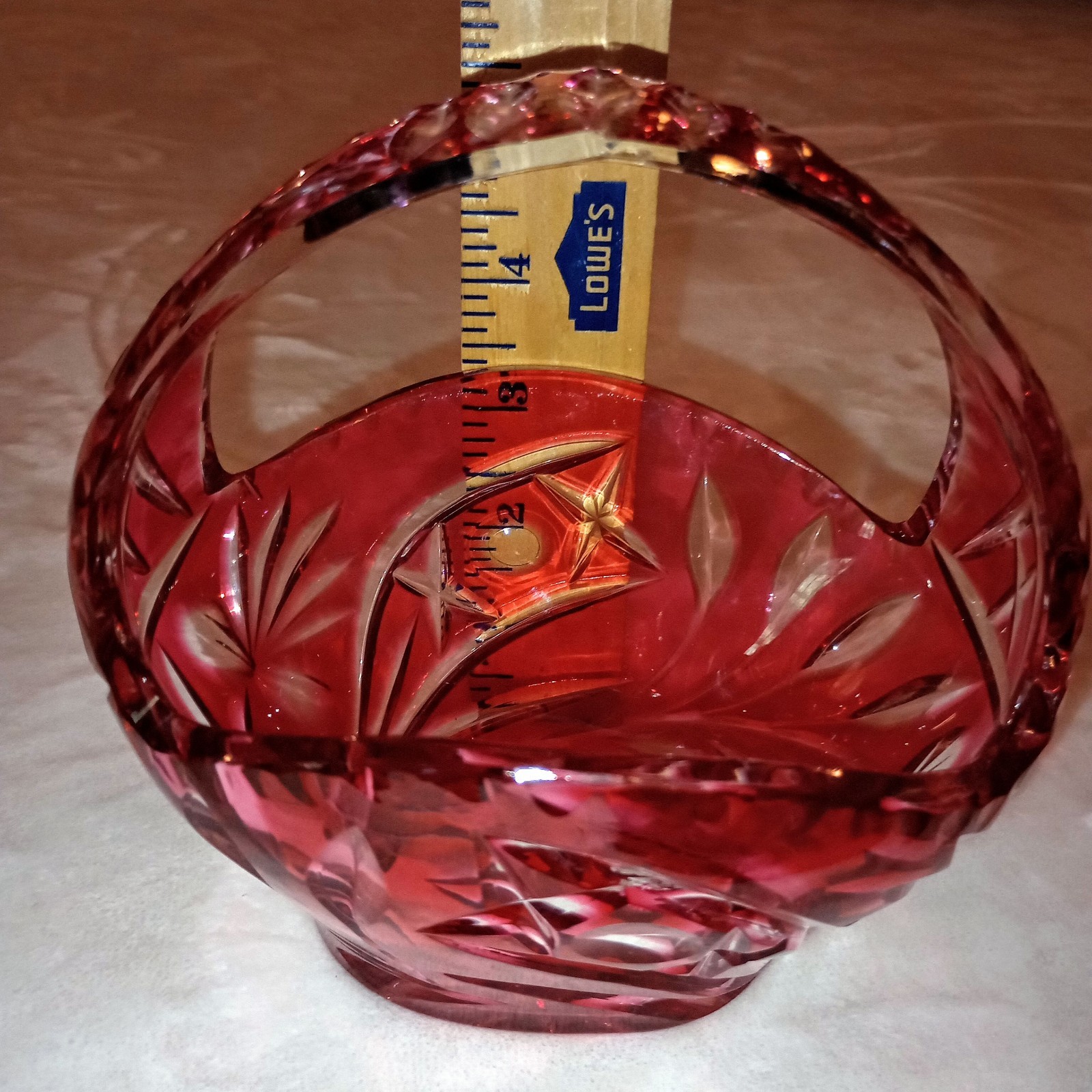 VTG Bohemian Ruby Cranberry Pink Basket Bowl Cut-to-Clear heavy Lead Crystal
