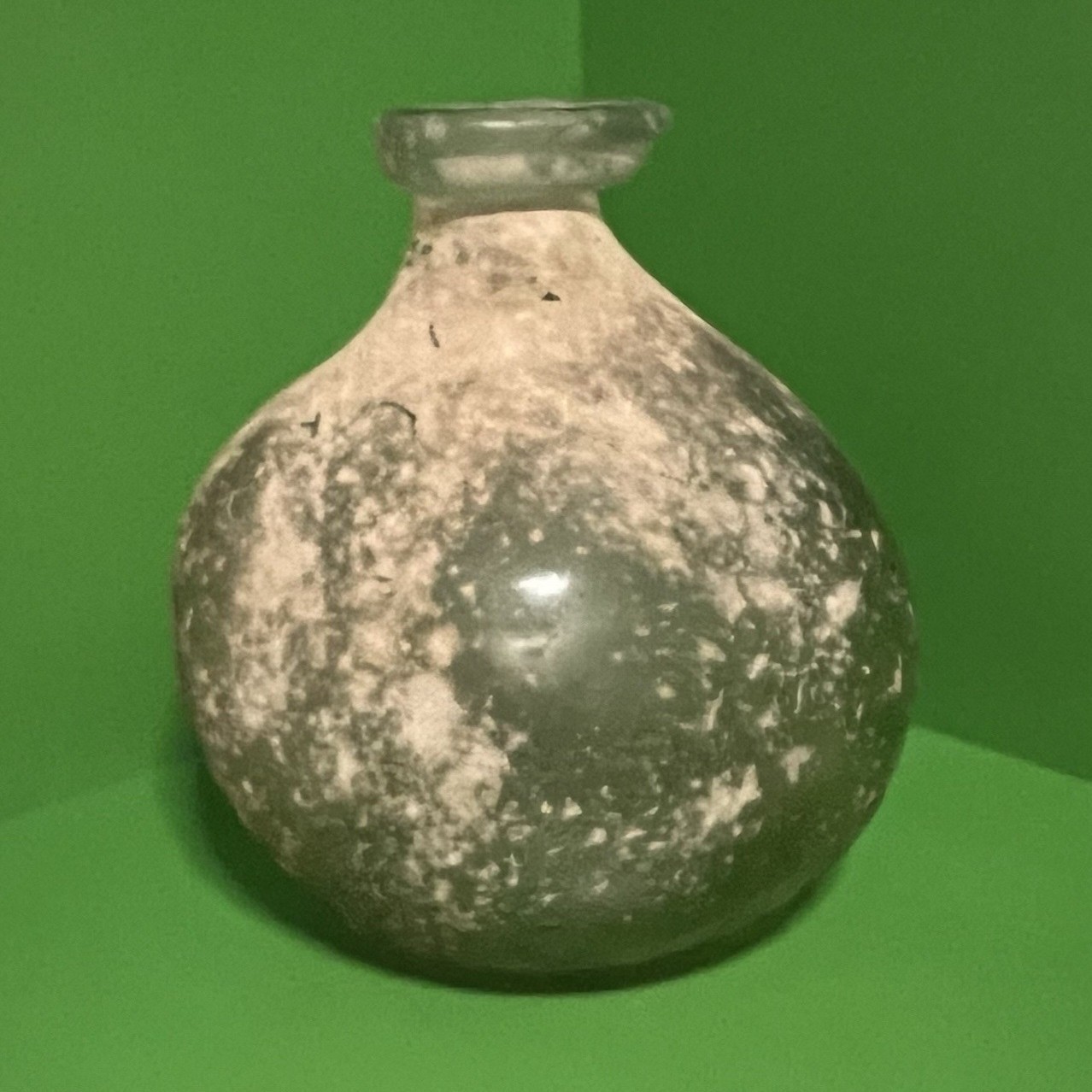 San Miguel Handmade Recycle Glass Vase Green Tan Textured Spain Art Glass 7.5”H