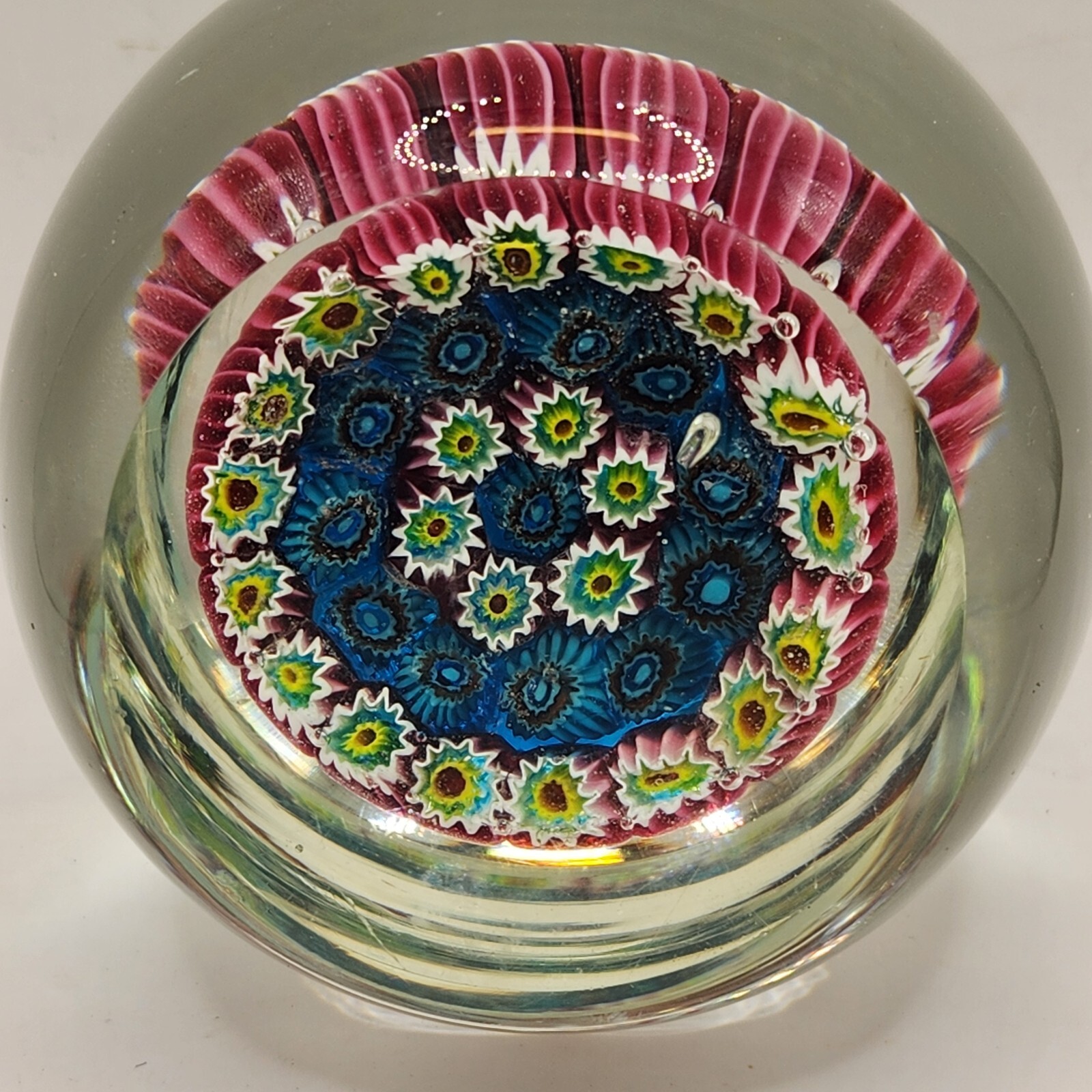 Murano Millefiori Paperweight Clear Bottom 2 7/8″