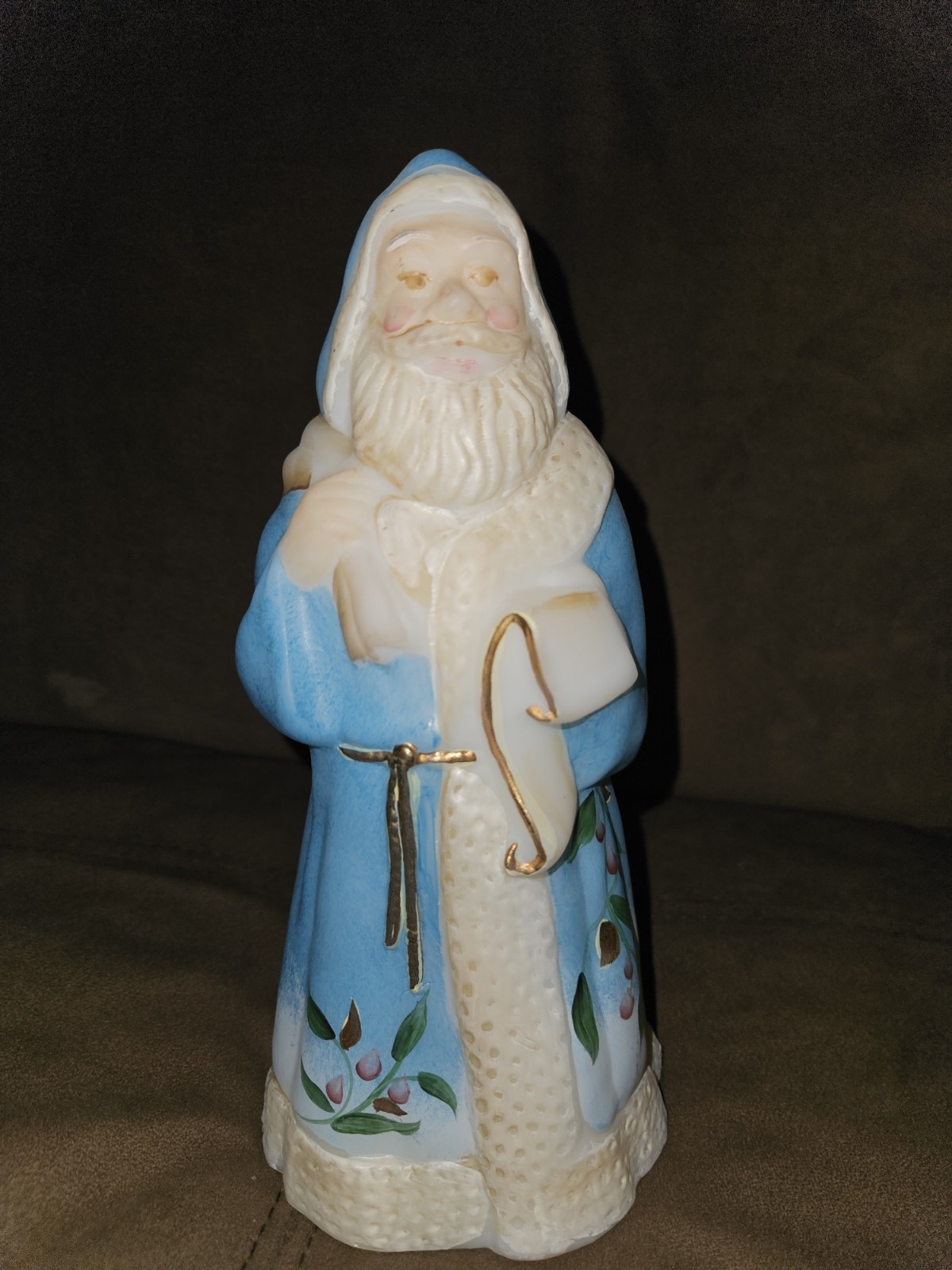 Fenton Art Glass Blue, White Gold Accents Christmas Santa Claus