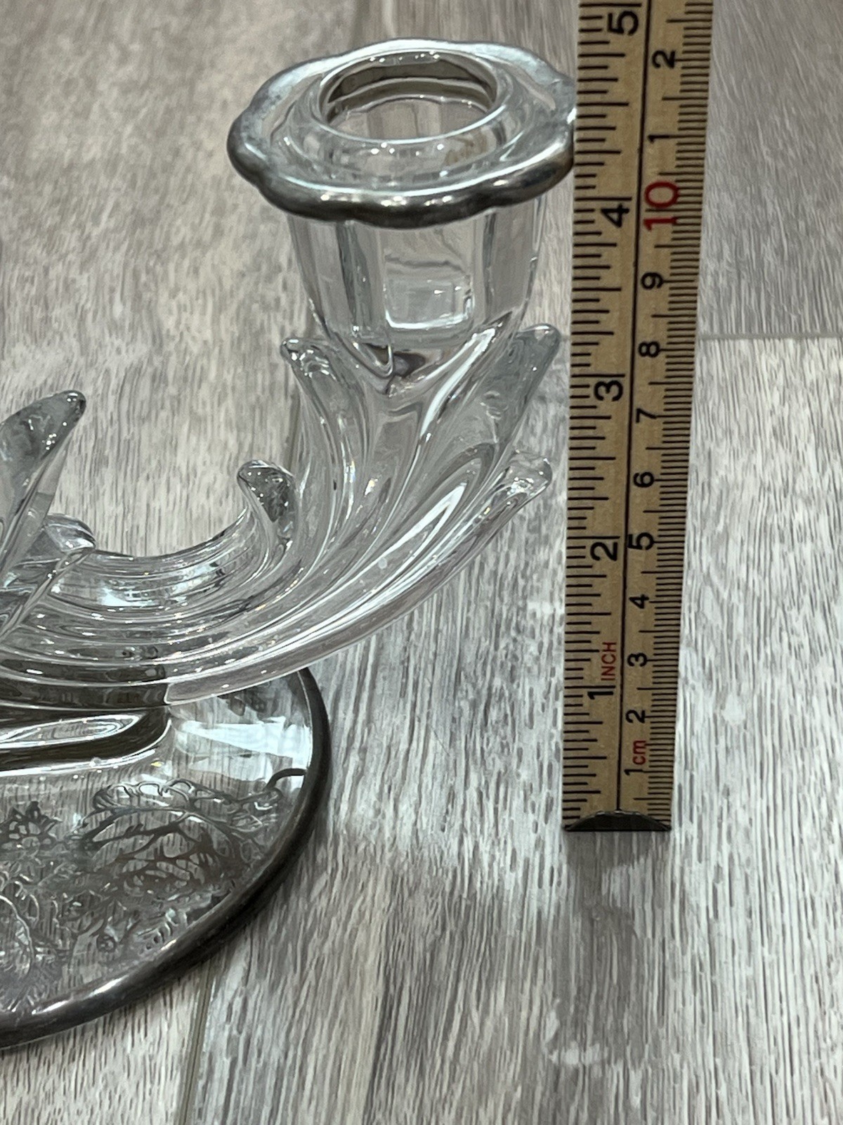 Vintage Fostoria Baroque Double Candelabra Clear Glass With Silver Overlay