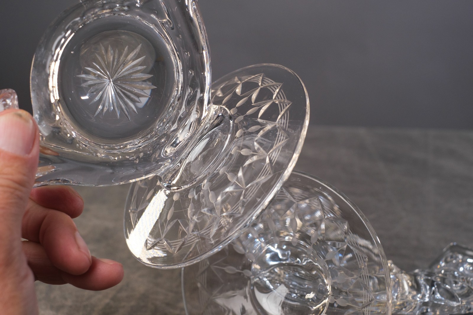 DUNCAN & MILLER Double Light Candlestick Holder Clear Crystal Wheel Cut-Set of 2