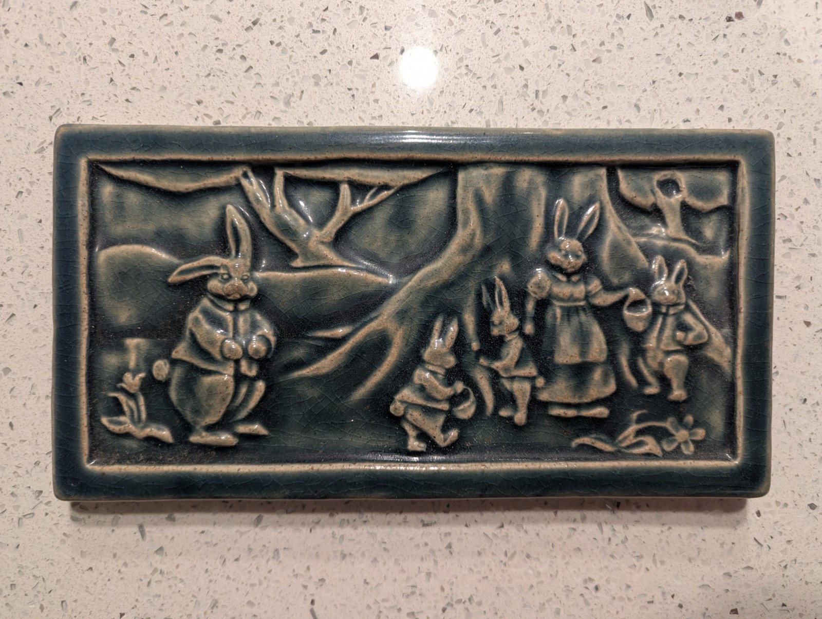 LARGE Pewabic Pottery Detroit Tile Peter Rabbit 11×6 1992 3.75lbs