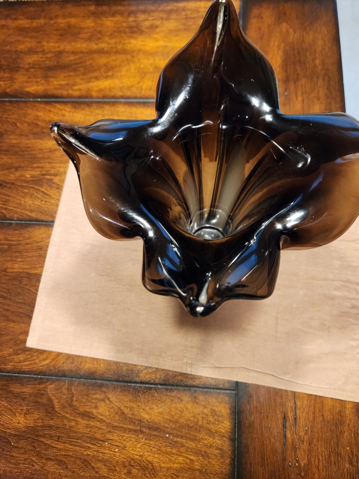 Vintage MCM 12″ Murano Style Art Glass Vase – Charcoal Smoke & Latticino Stripe