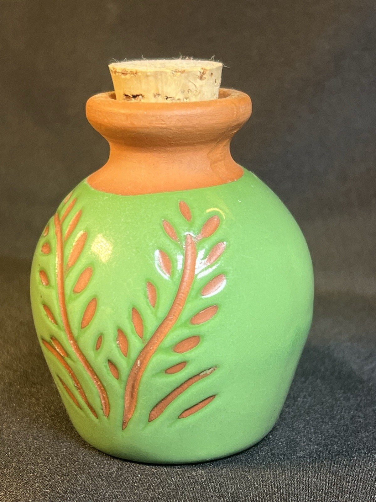 Vintage 2 7/8’’ Red ware Redware pottery Clay Glazed Floral small vase