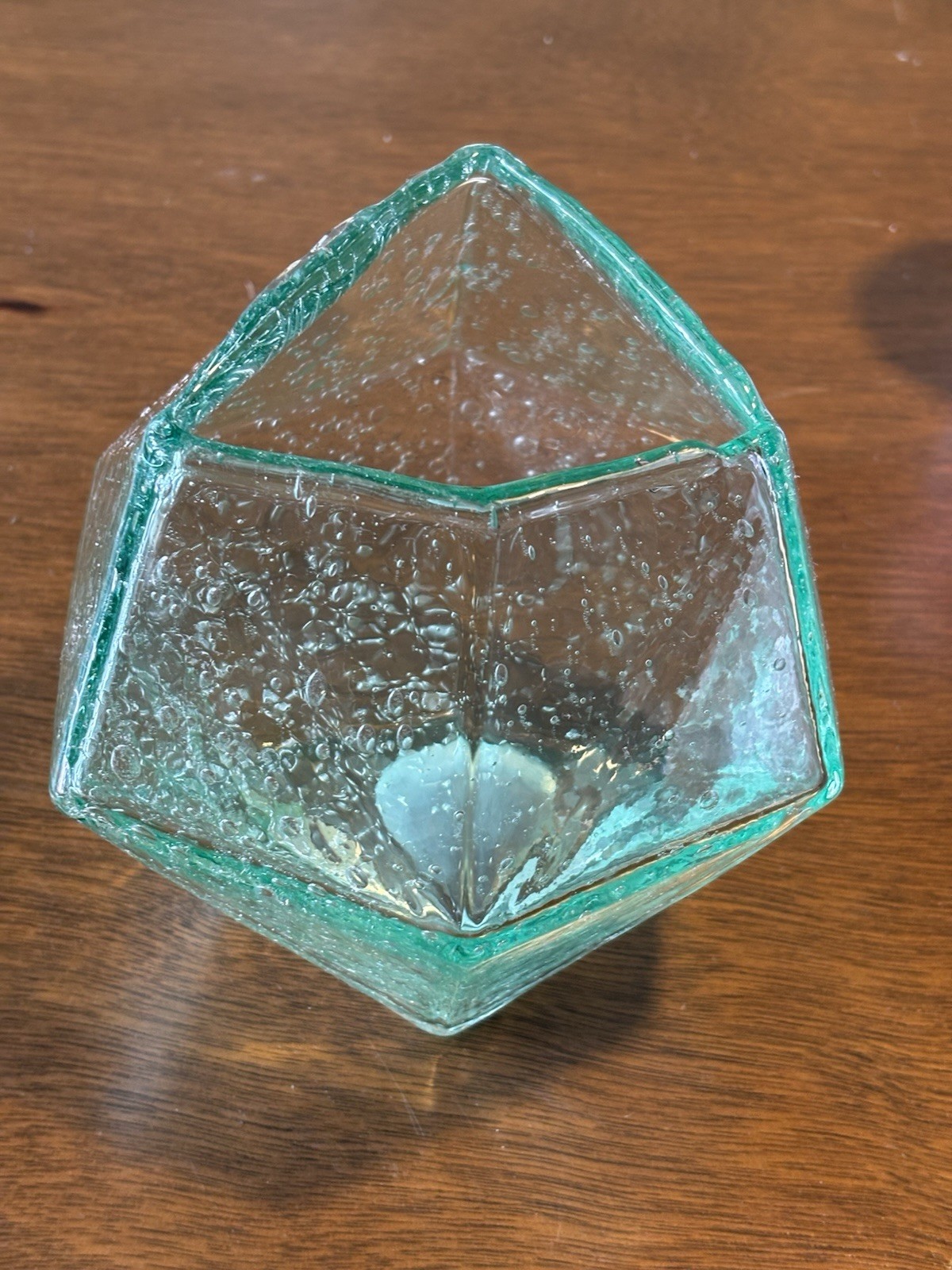 Vintage Green Bubble Glass Triangular Geometric Art Vase Jar Candle 6.5 in tall