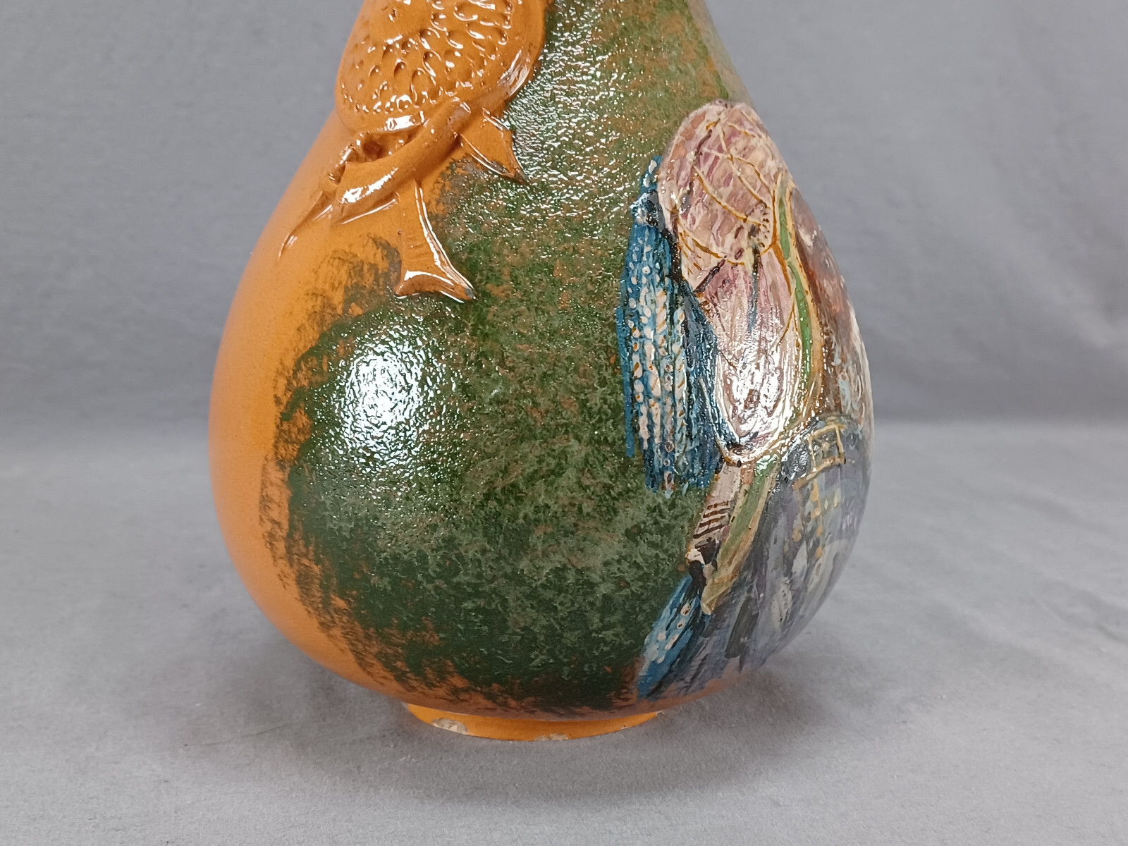 Late 19th Century Austrian Hand Painted Ottoman Turk Orange & Gold Faience Vase