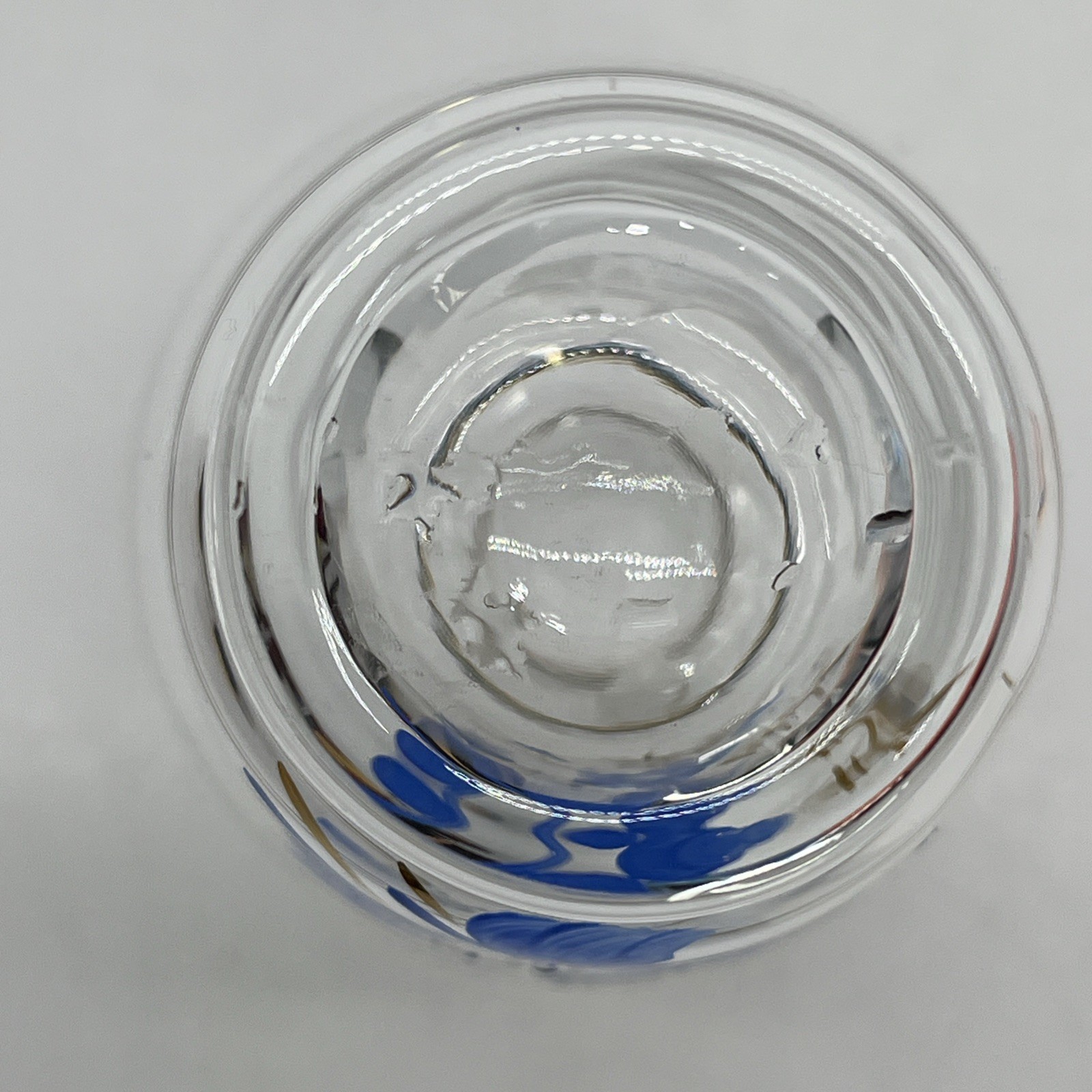 Bohemia Glass Hand Painted Vase 4.75 Inches Blue & White Flowers Gold Trim VTG