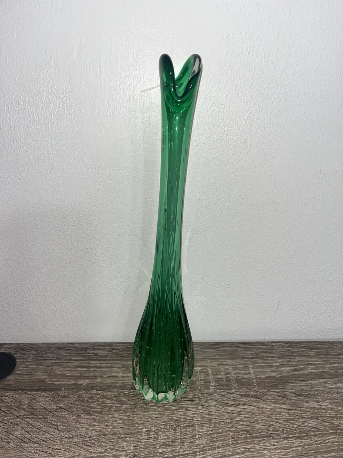 tasteful vintage glass art dark green glass 14inch vase with thick Open Top