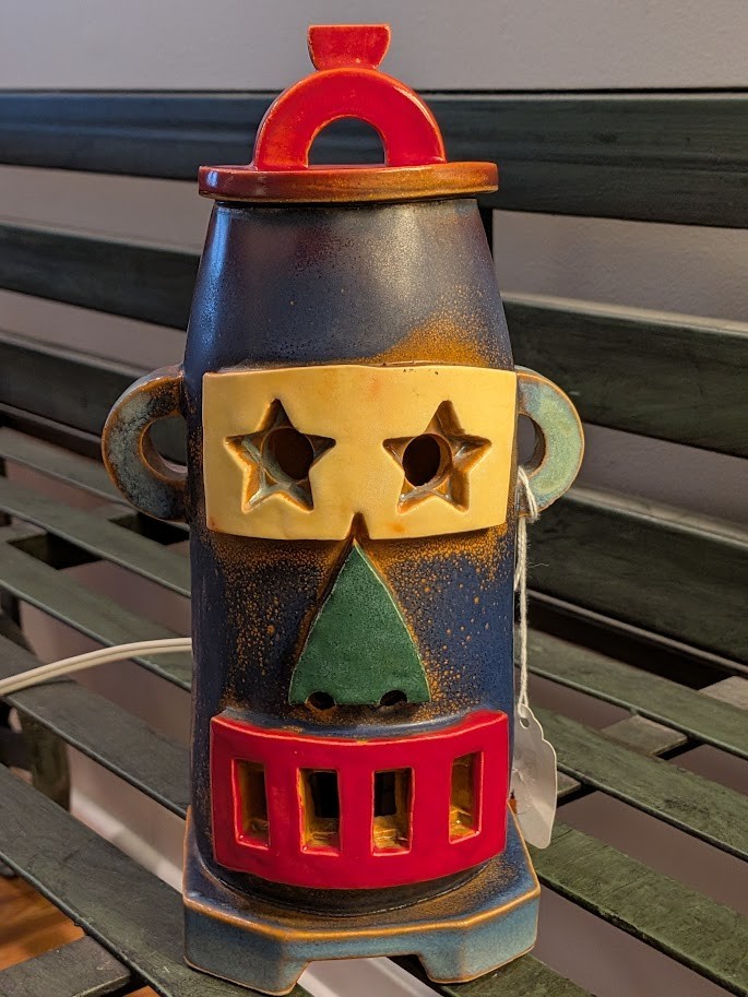 Doug Spalding Art Studio Pottery (Detroit) 10″ Robot Sculpture Night Light Lamp