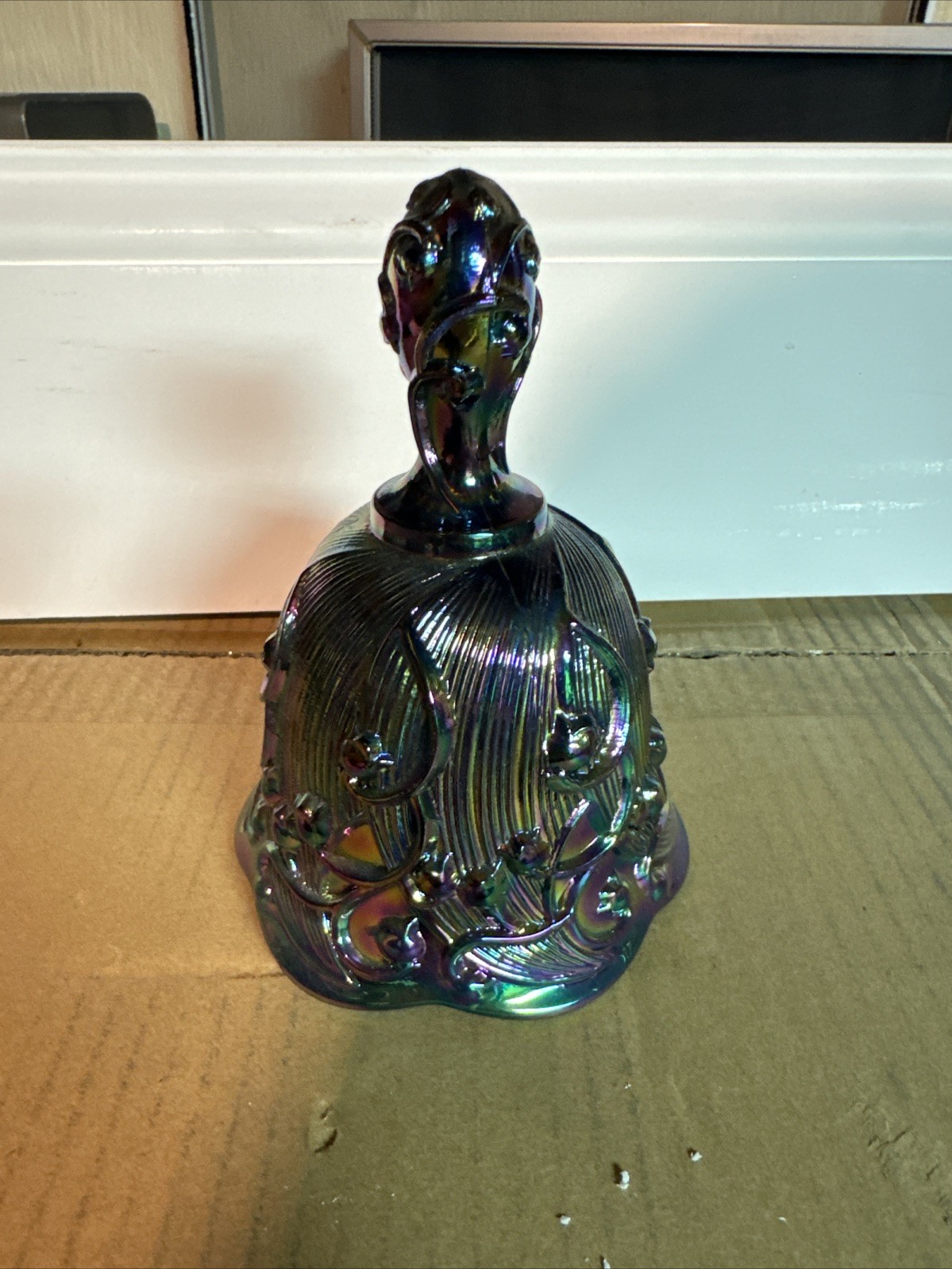 Fenton Vintage Carnival Glass Inridescent Bell – Lily of the Valley 6″