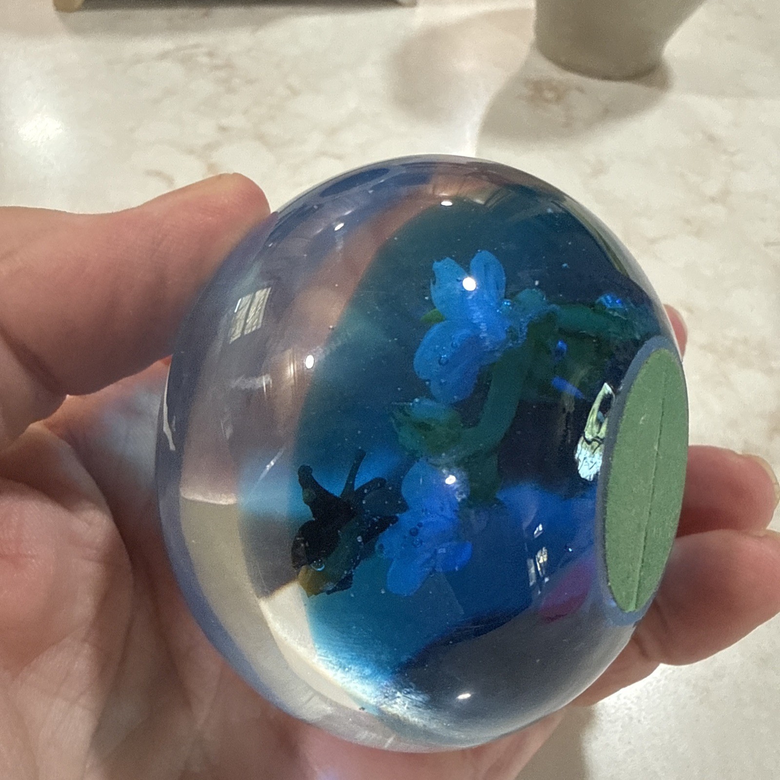 Vintage Art Glass Paperweight Flowers and Butterfly