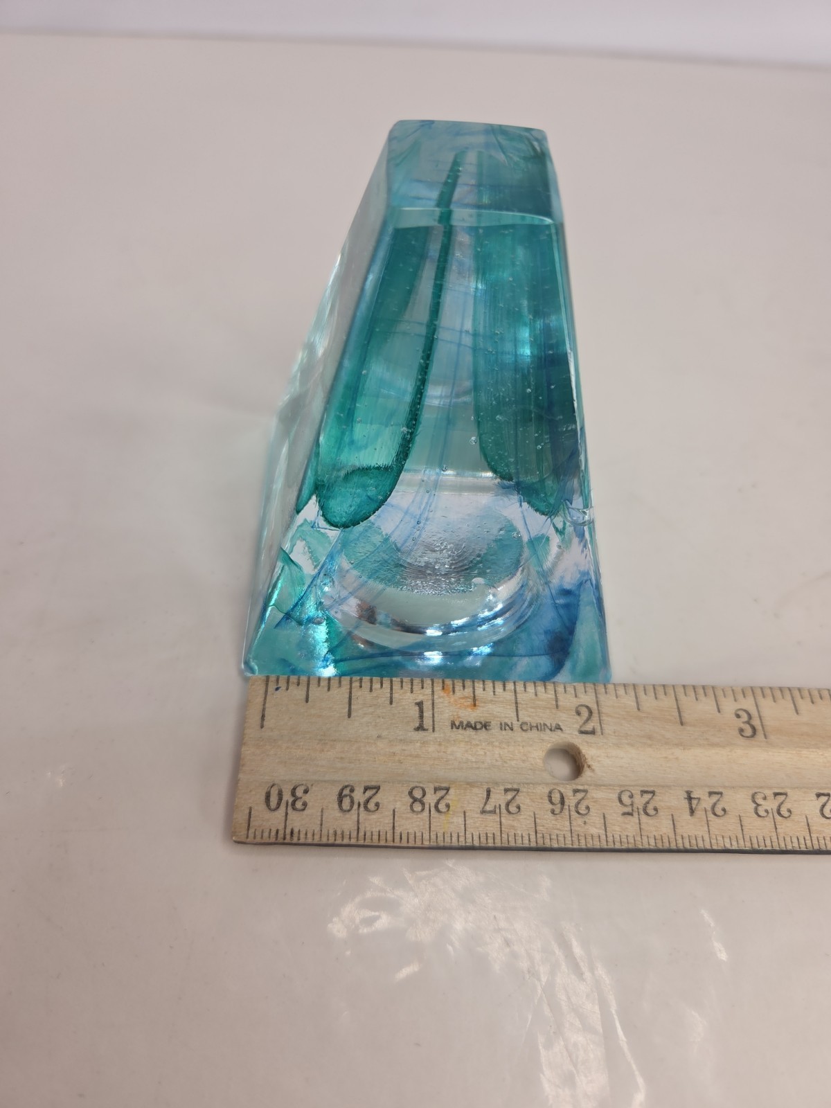 Caithness Glass Paperweight – Pyramid Twists – Blue and White