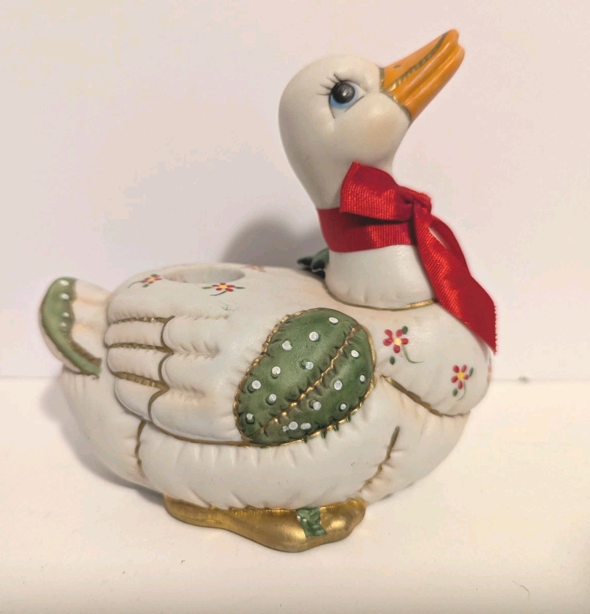 Vintage 1987 Geo. Z. Lefton Patchwork Goose Candle Holder #06430