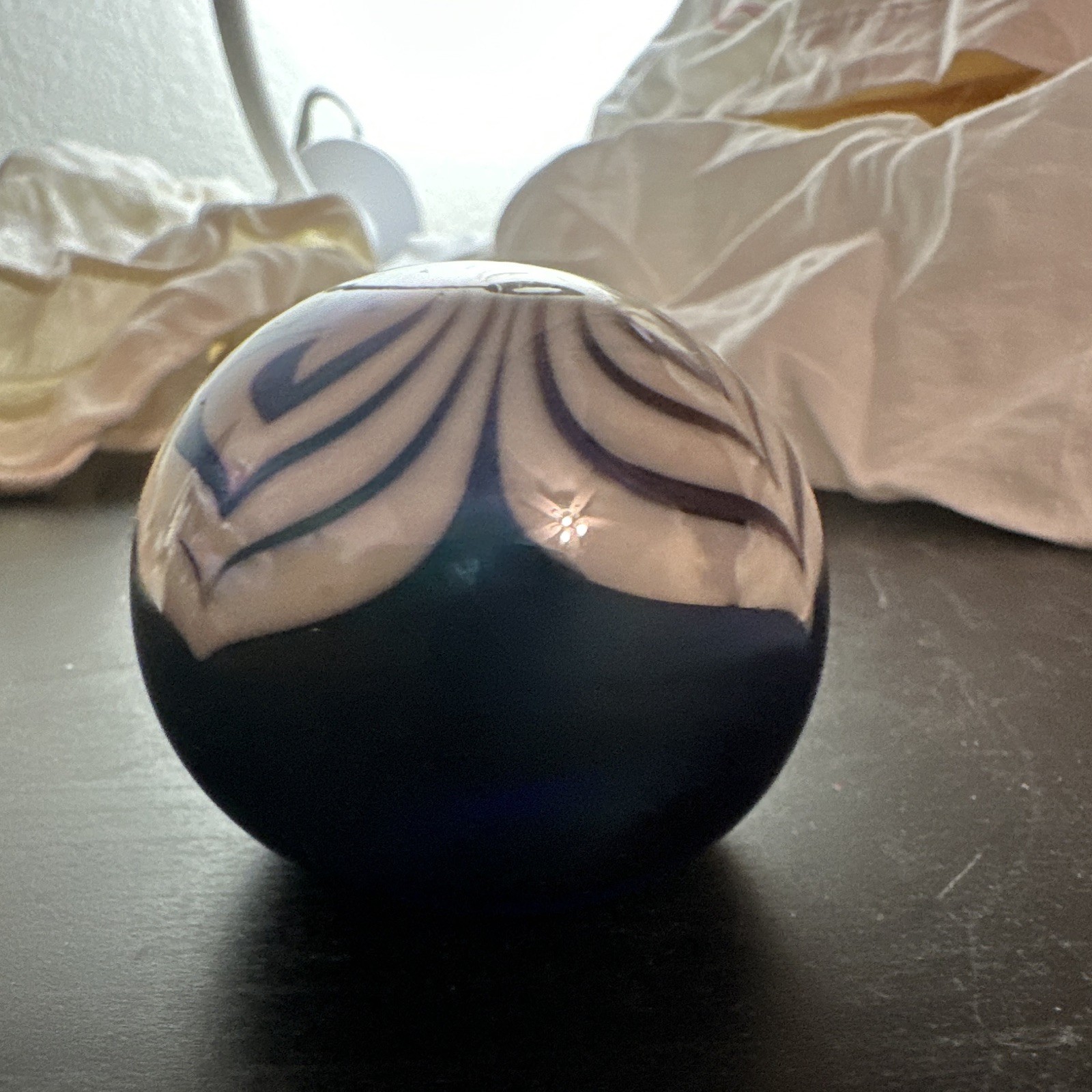 Eickholt Signed 1977 Blue & White Swirl Art Glass Orb Paperweight