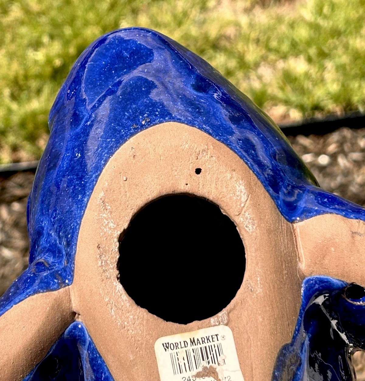 Art Pottery Cobalt Blue Fish Koi Sculpture Garden Decor World Market Approx 12”L
