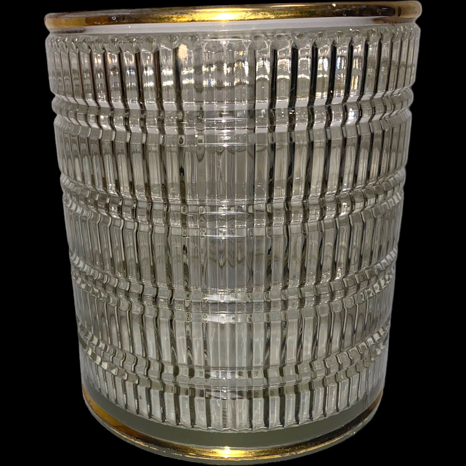 Gold Edge Straight embossed glass ice bucket vase planter Holiday decor 6.5″
