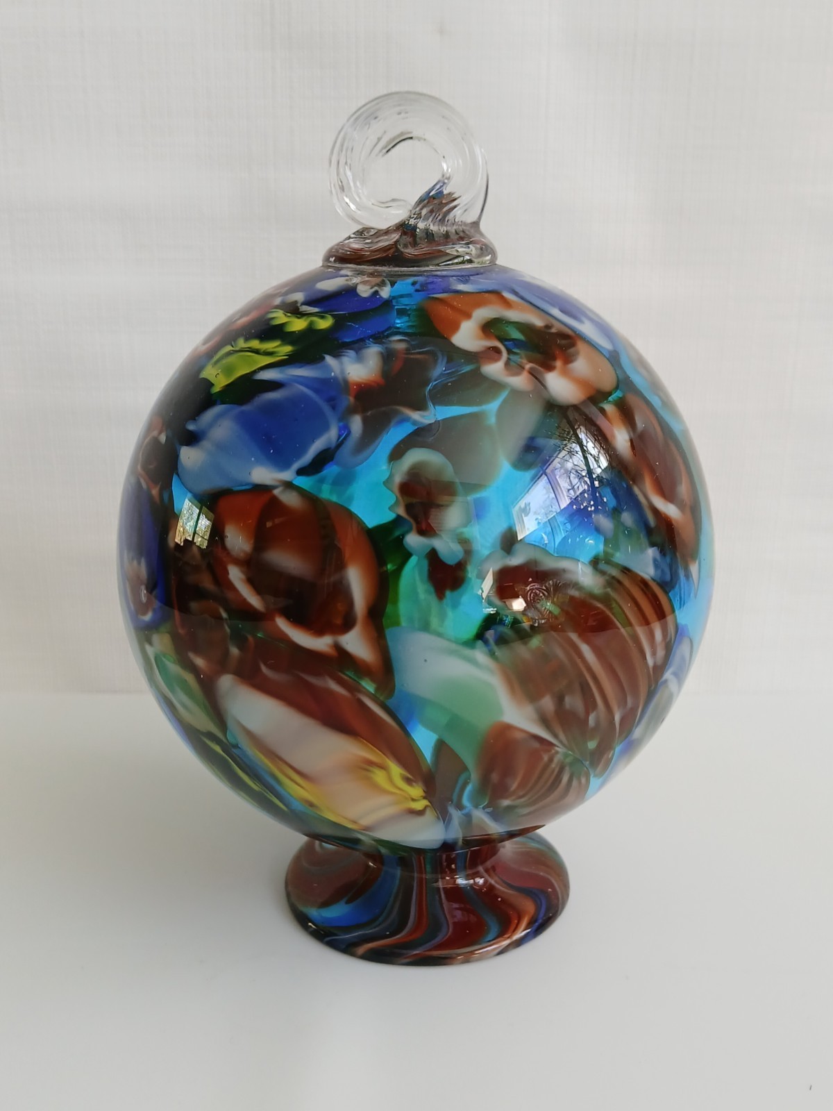Millefiori Thousand Flowers Hand Blown Glass Hanging Or Freestanding Orb Decor