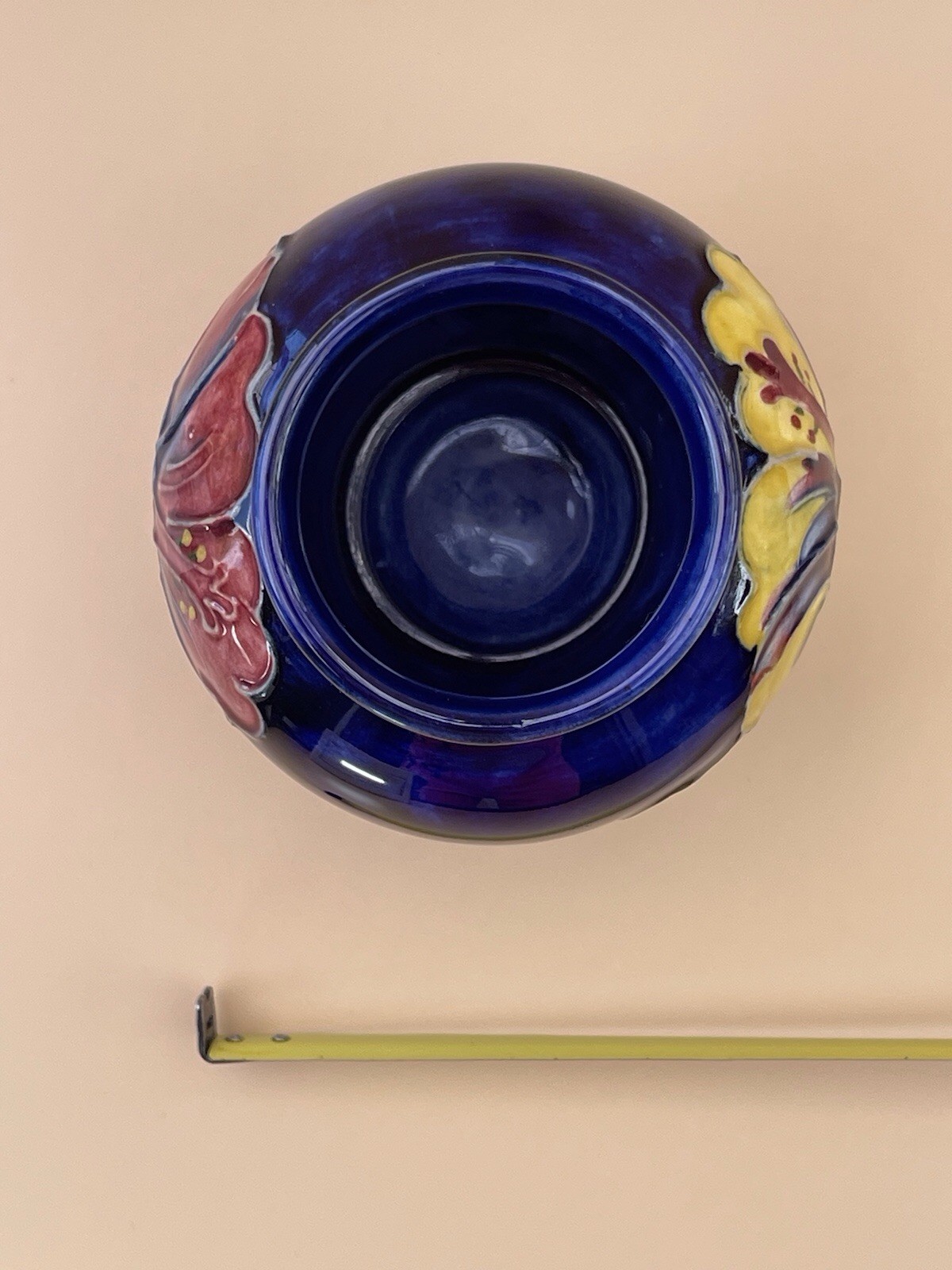 Vintage Moorcroft Vase Hibiscus Flowers On Cobalt Blue Collectable England