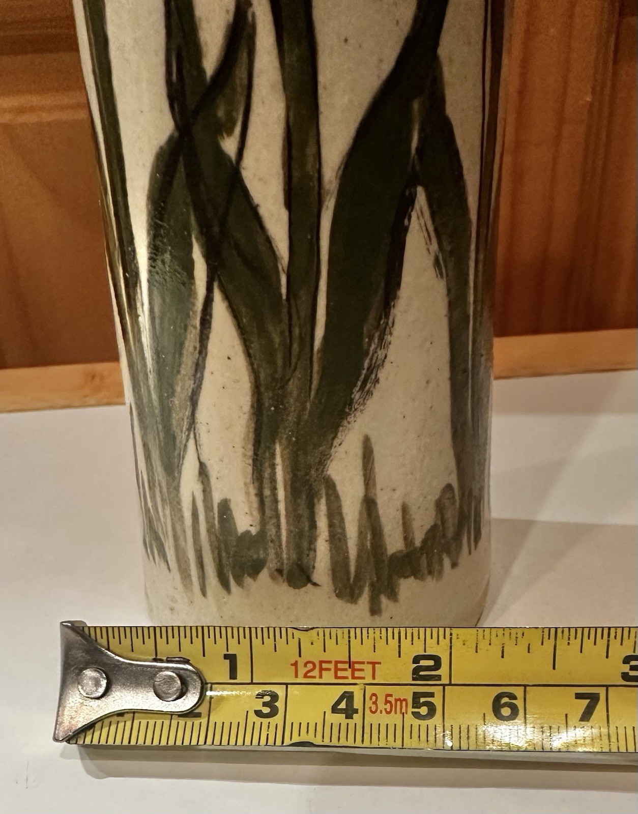 Studio Art Pottery Artist Signed Hand Painted Red Tulip Flower Bud Vase Design