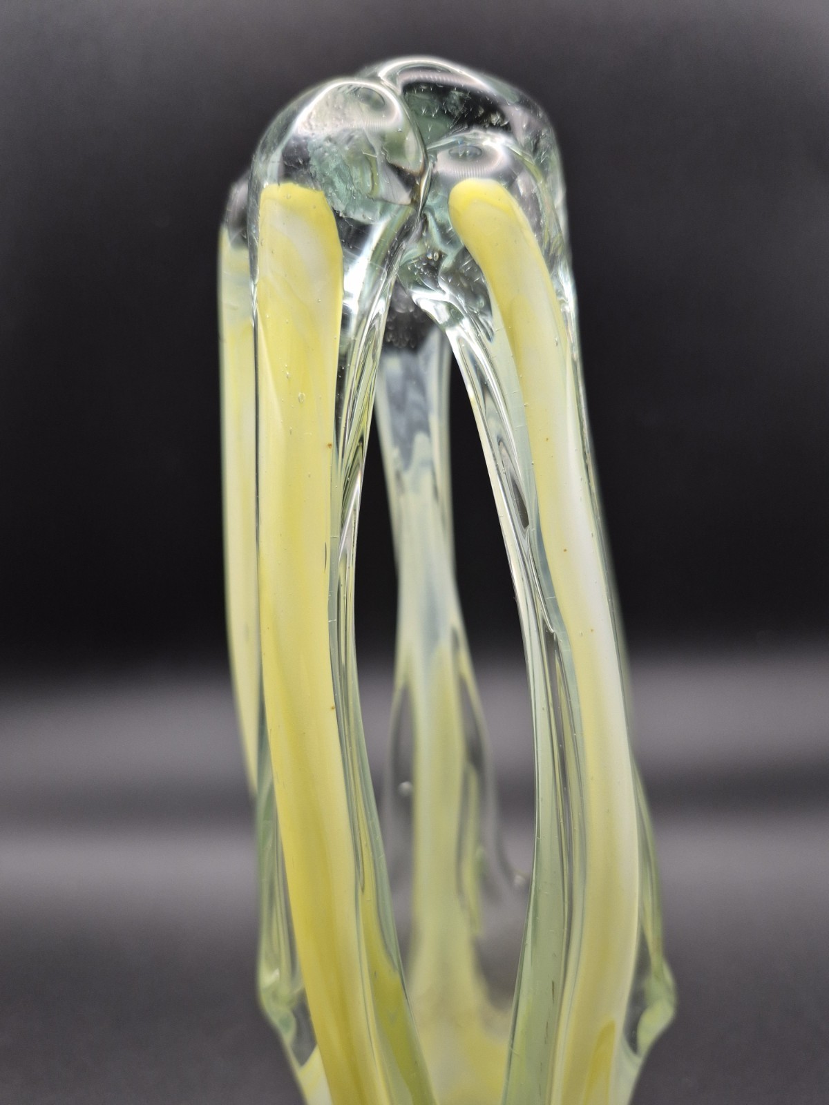 Vintage Murano Style Hand Blown Art Glass Sculpture Yellow Clear Biomorphic MCM