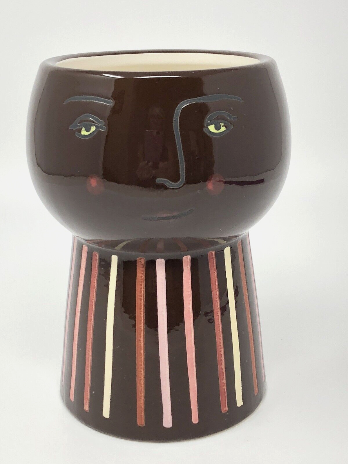 Face Planter Pot Vase Succulents Brown Pink Stripes Whimsy Threshold New 6″