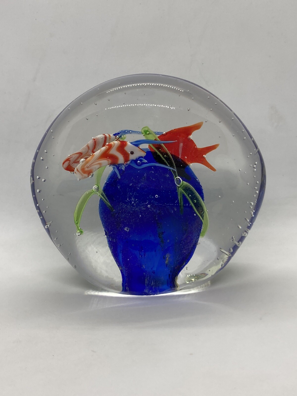 Vintage Crystal Glass Underwater Nemo Fish Shrimp Coral Reef Paperweight 20