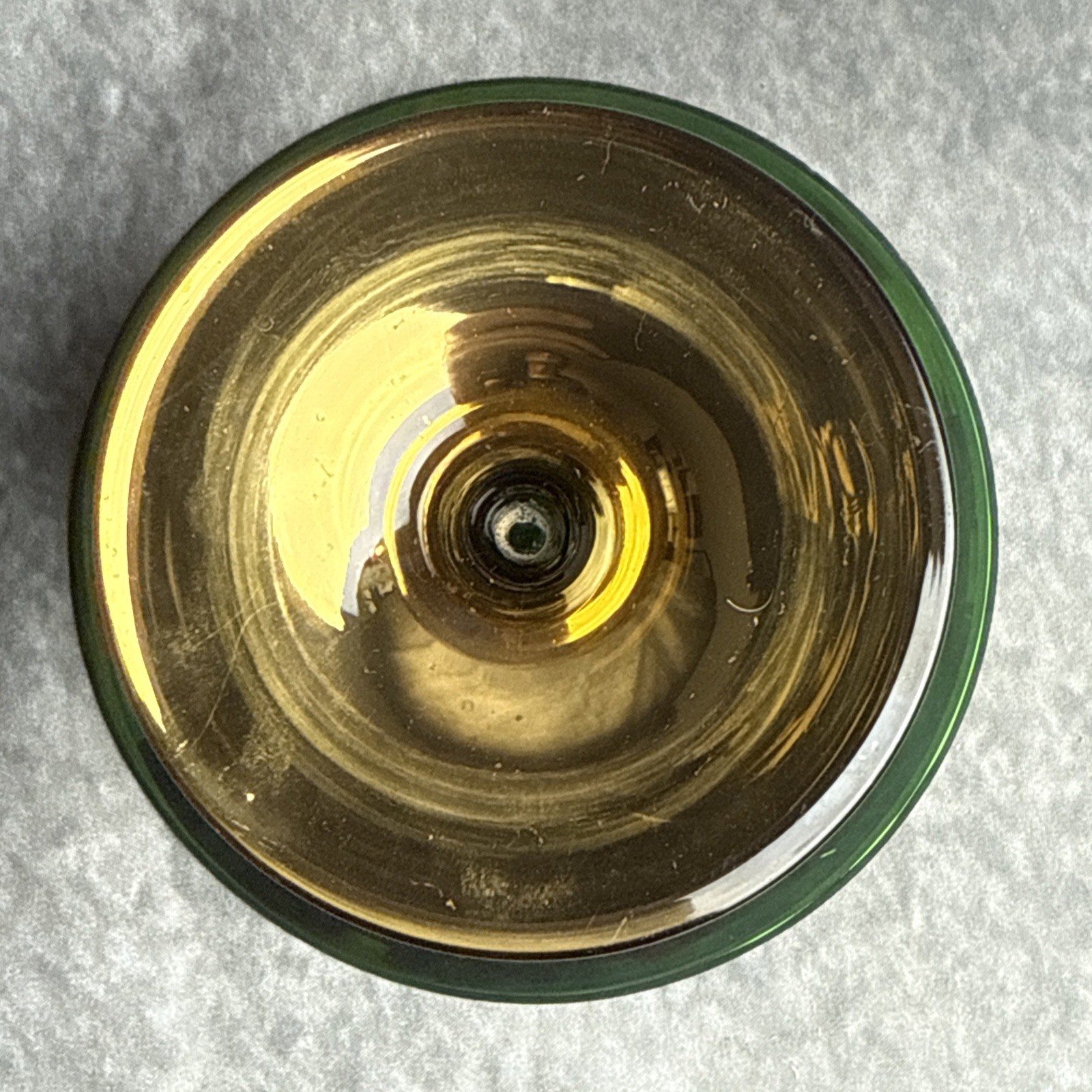 Vintage Bohemian Glass Green Gold Encrusted Applied Flowers Compote 3” x 5”