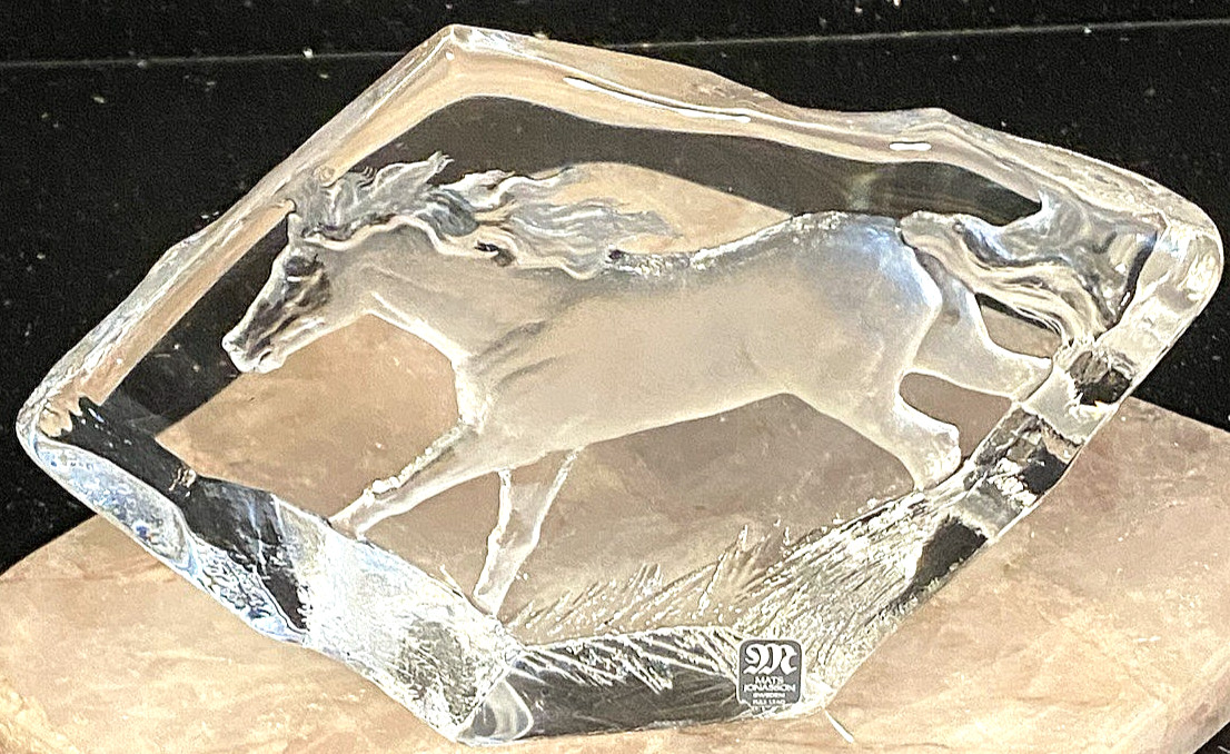 Mats Jonasson Sweden Crystal Horse Paperweight 8” Signed Stallion Sculpture