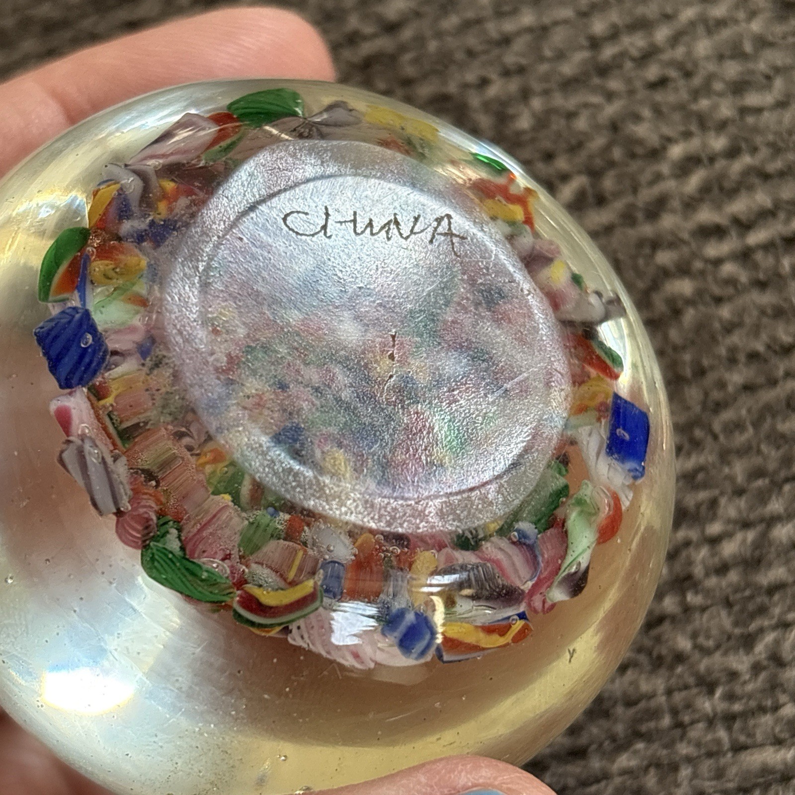Chinese Scramble Paperweight Millefiori Art Glass Signed ‘China’