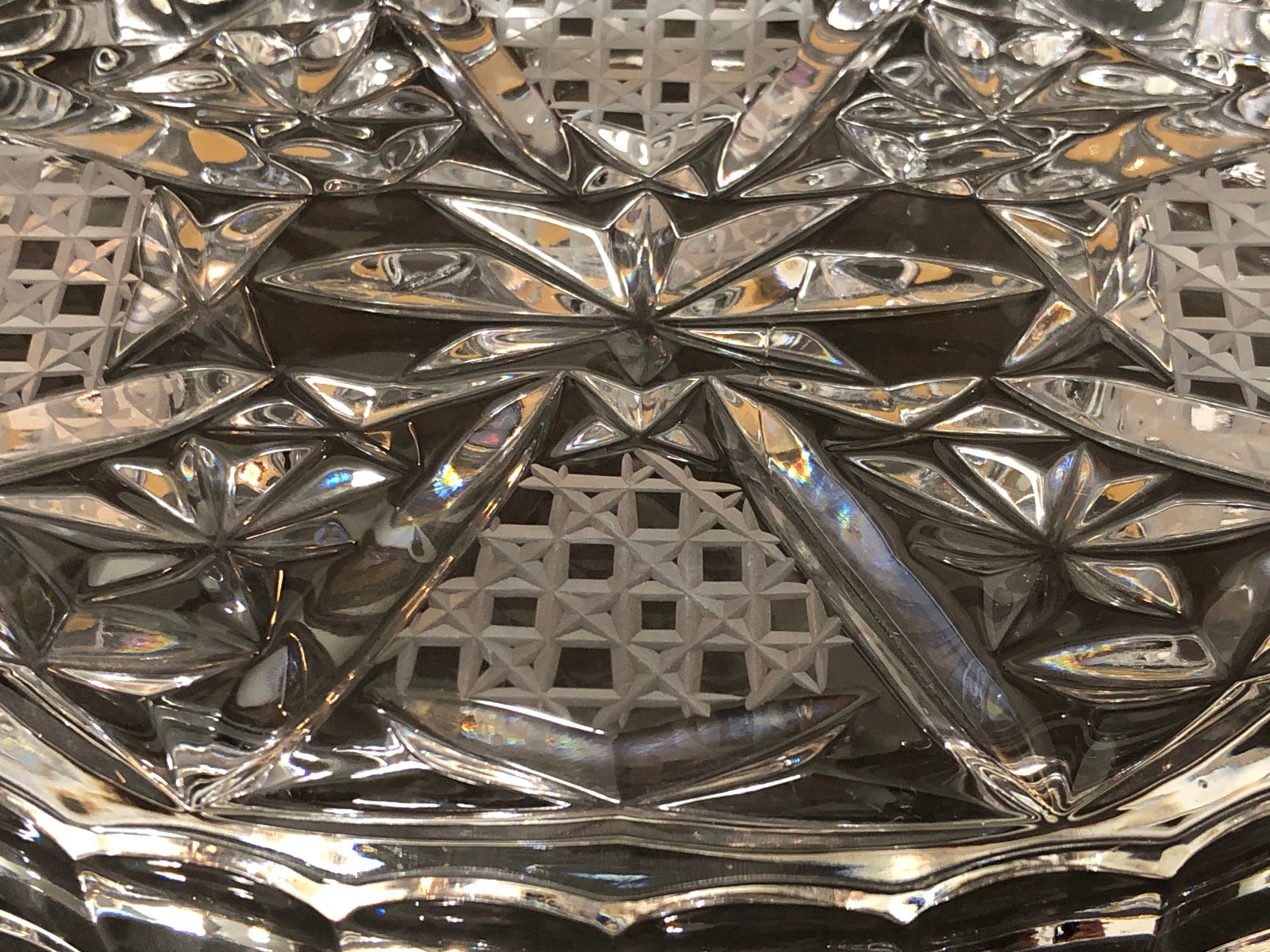 Vintage Bohemian Lead Cut Crystal Box with Lid Oval Etched Design Starburst