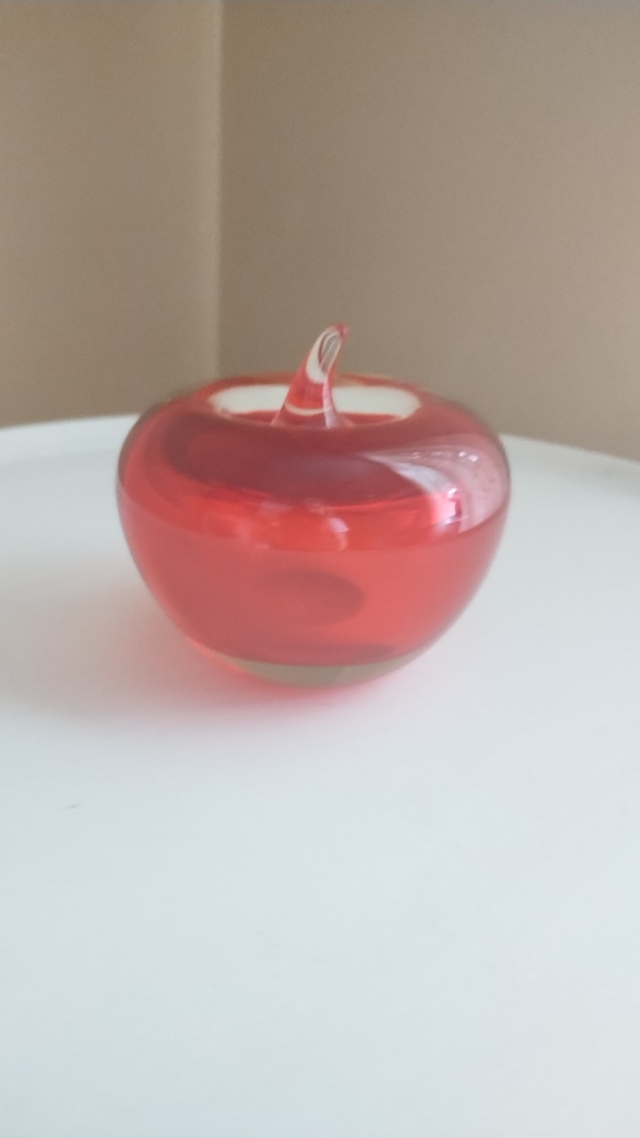 Vintage Set Of Two Art Glass Ruby Red And Emerald Green Apple Paperweights