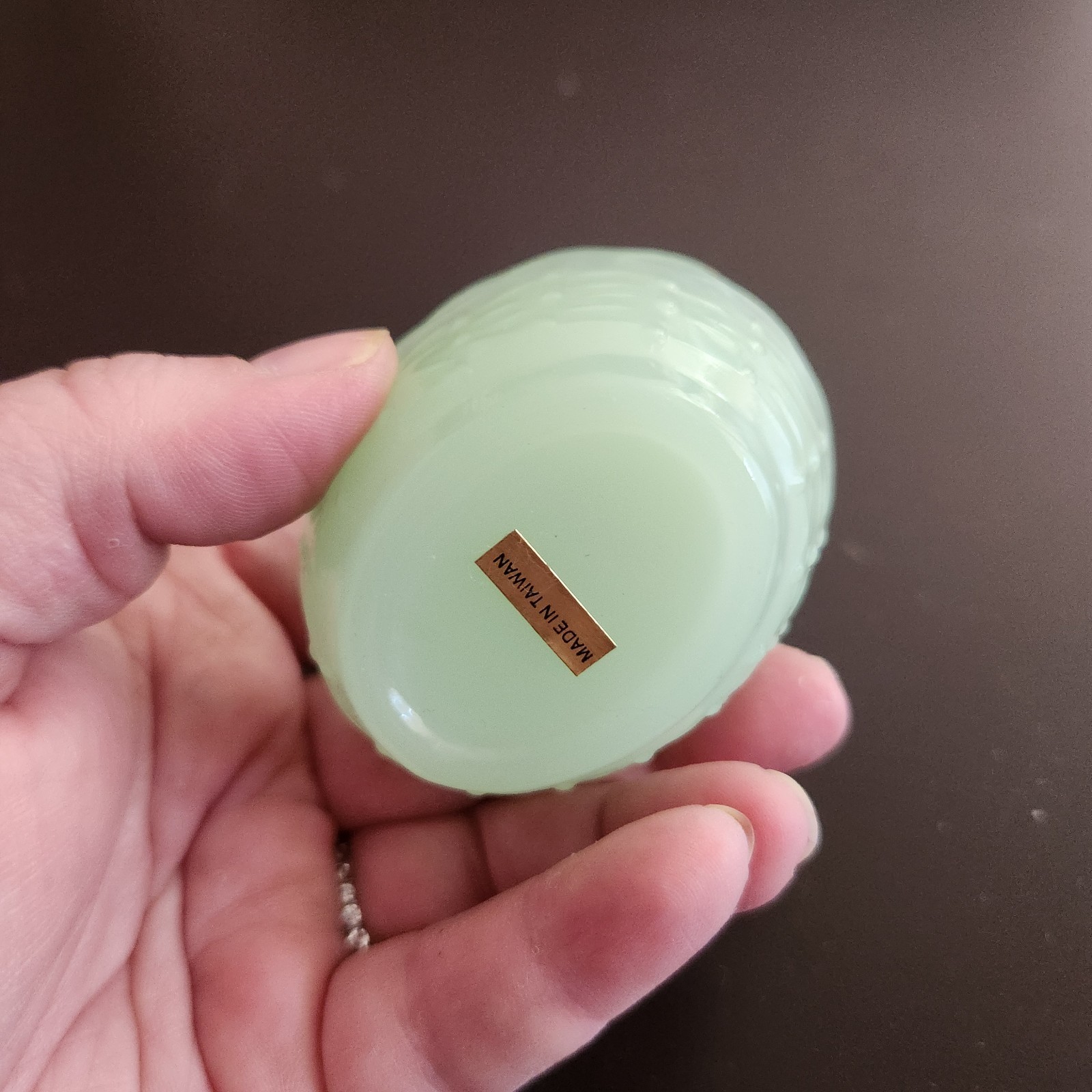 Mini Green Jadeite Art Glass Bunny Rabbit on Basketweave Nest Trinket Dish