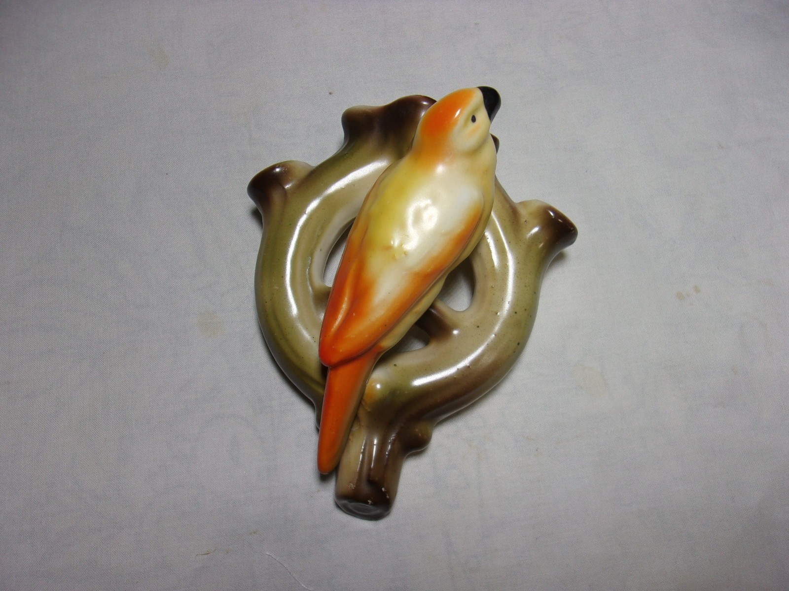 Vintage Ceramic Bird Figurine Wall Vase Yellow & Orange Czech Home Decor