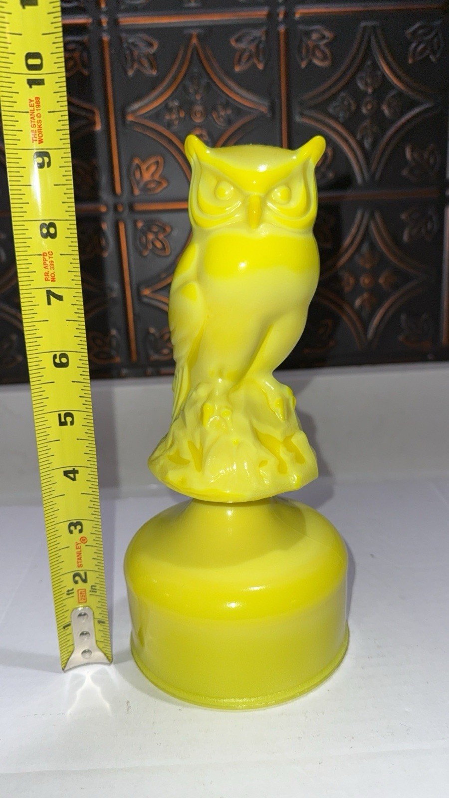 Mosser Pressed in Fenton Mould Dandelion GLOWS Glass Owl on the Font Figurine 9”