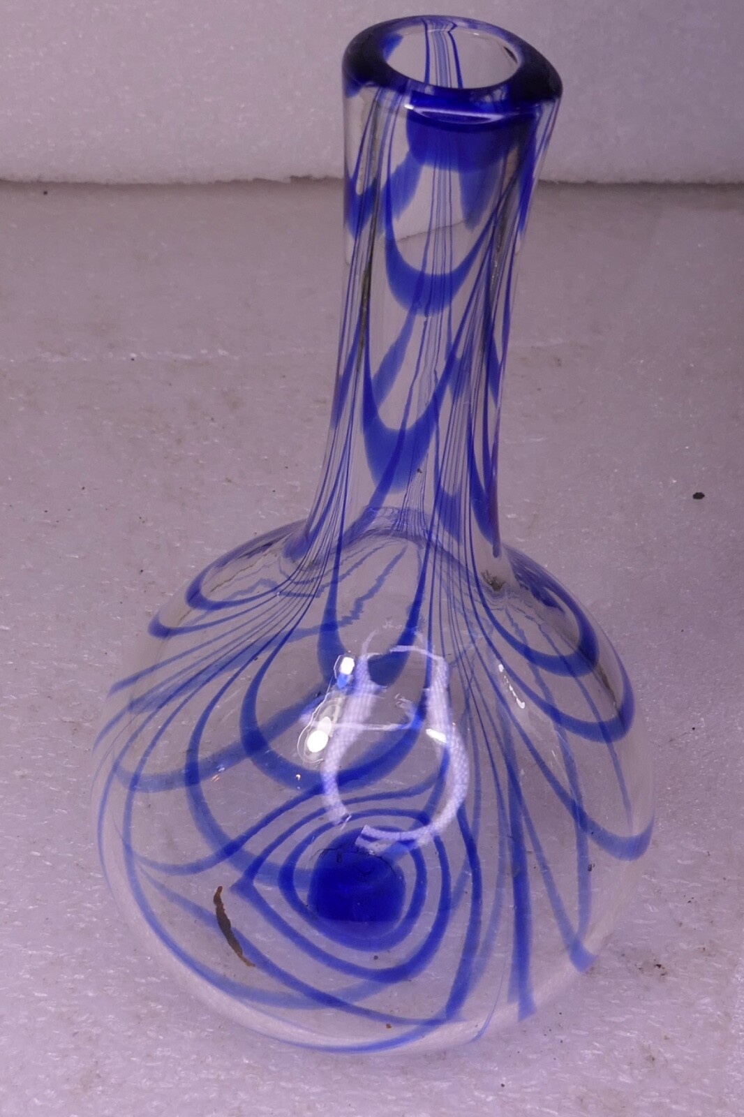 MUSEUM OF MODERN NEW YORK ART GLASS SIGNED MMA VASE BLUE SWIRL