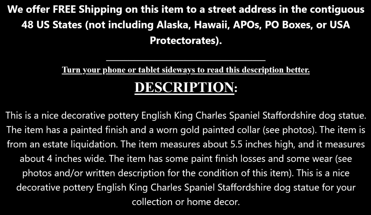 Small Staffordshire King Charles English Englad Dog Spaniel Animal Staue Pottery