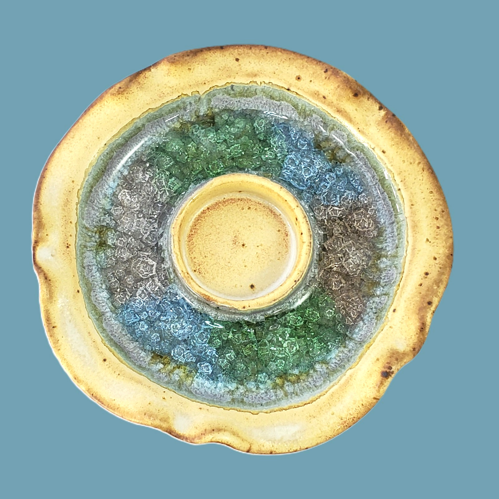 Down to Earth DTE Studio POTTERY Fused Glass Geode Effect Tea Light Holder 5.75″