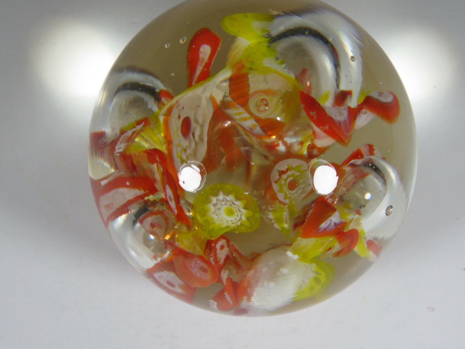 Art Glass Paperweight Vintage Hand Blown Round Colorful Flowers 2.75 dia. B6088