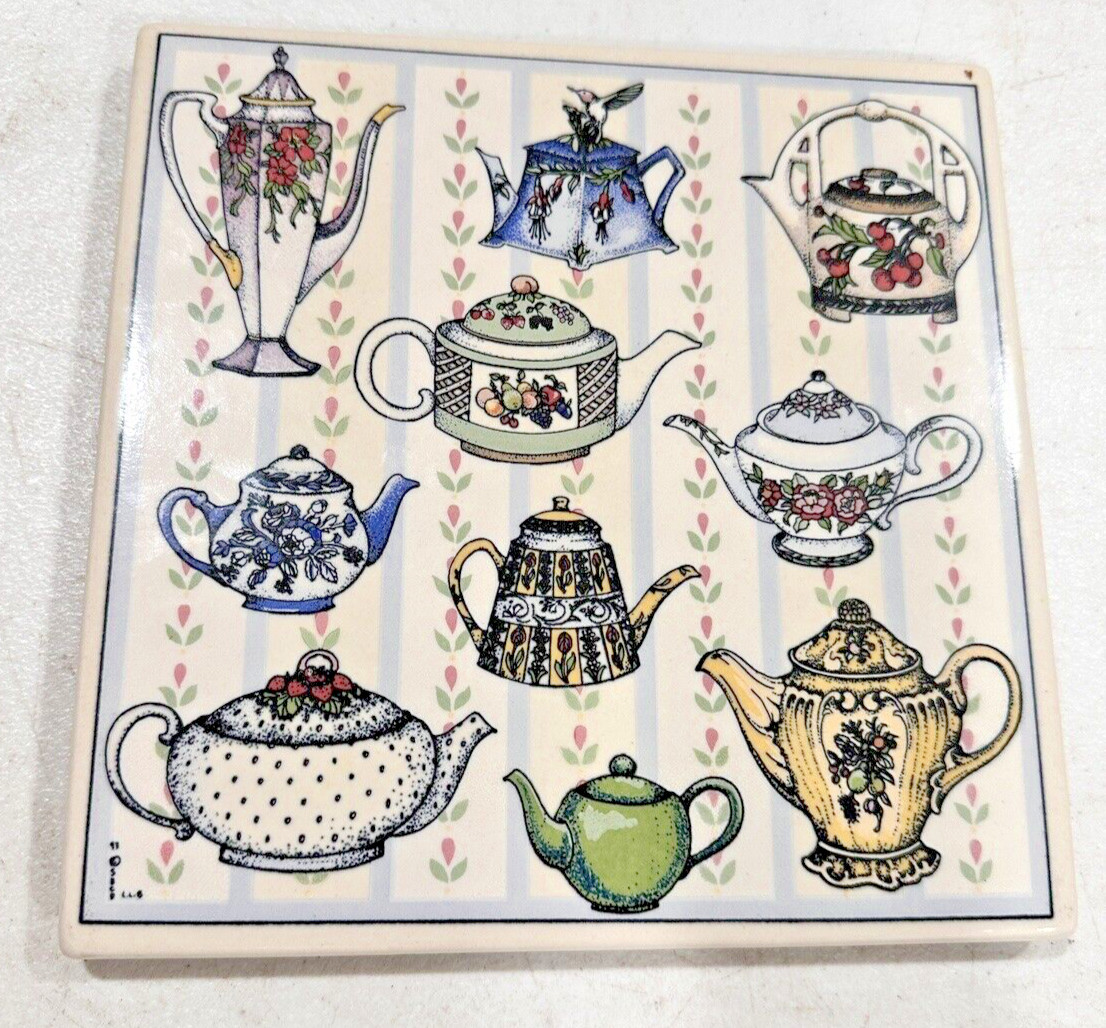 Vintage SBCD Tile Wall Hanging Tea Pots SANTA BARBARA CERAMIC DESIGN 1990s Art