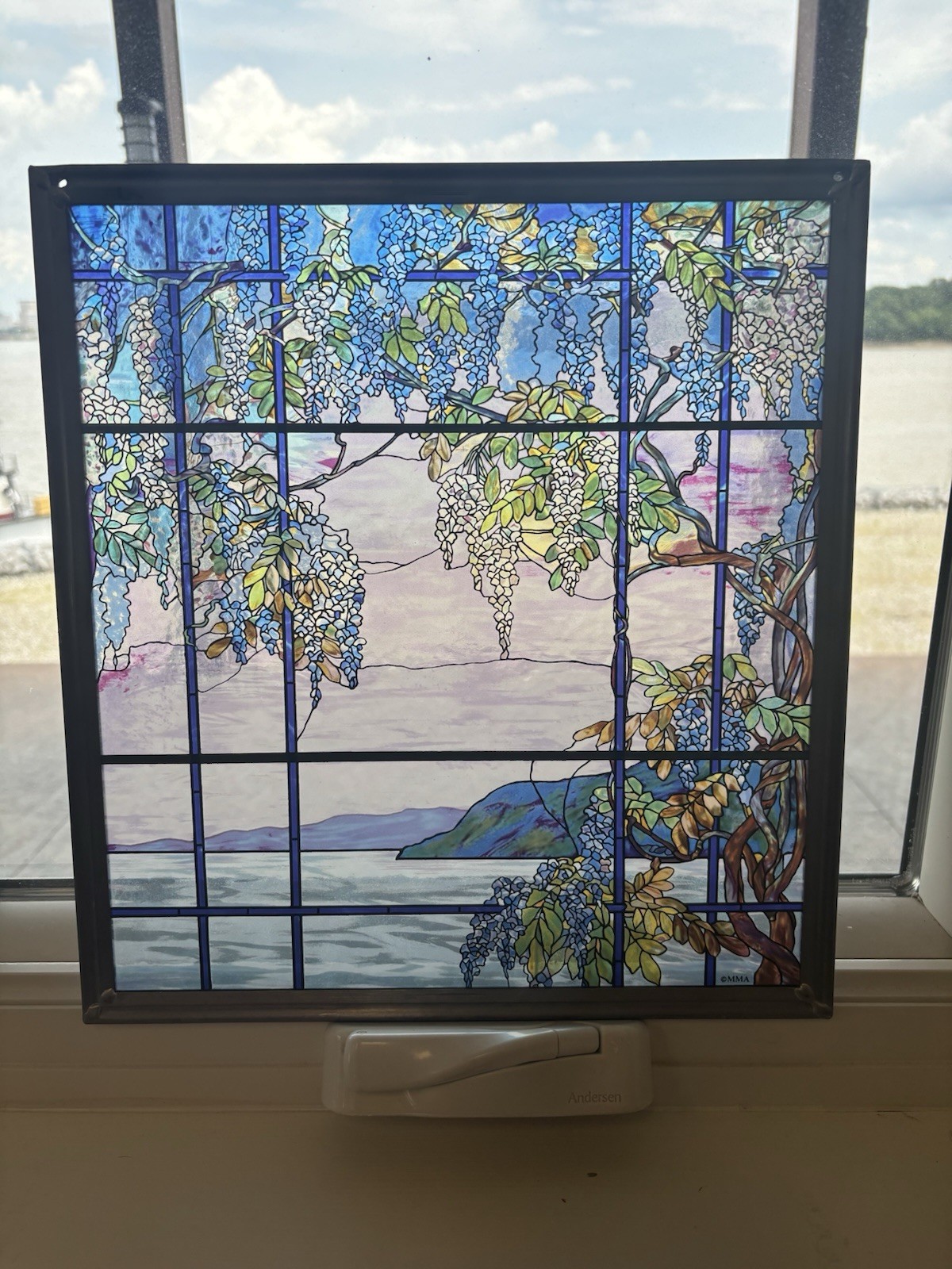 MMA Stained Glass Style Wisteria Floral Window Panel Framed 12×13
