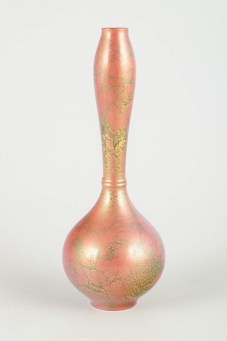 Murashido, Japan. Elegant elongated metal vase with enamel. 1920/30s.