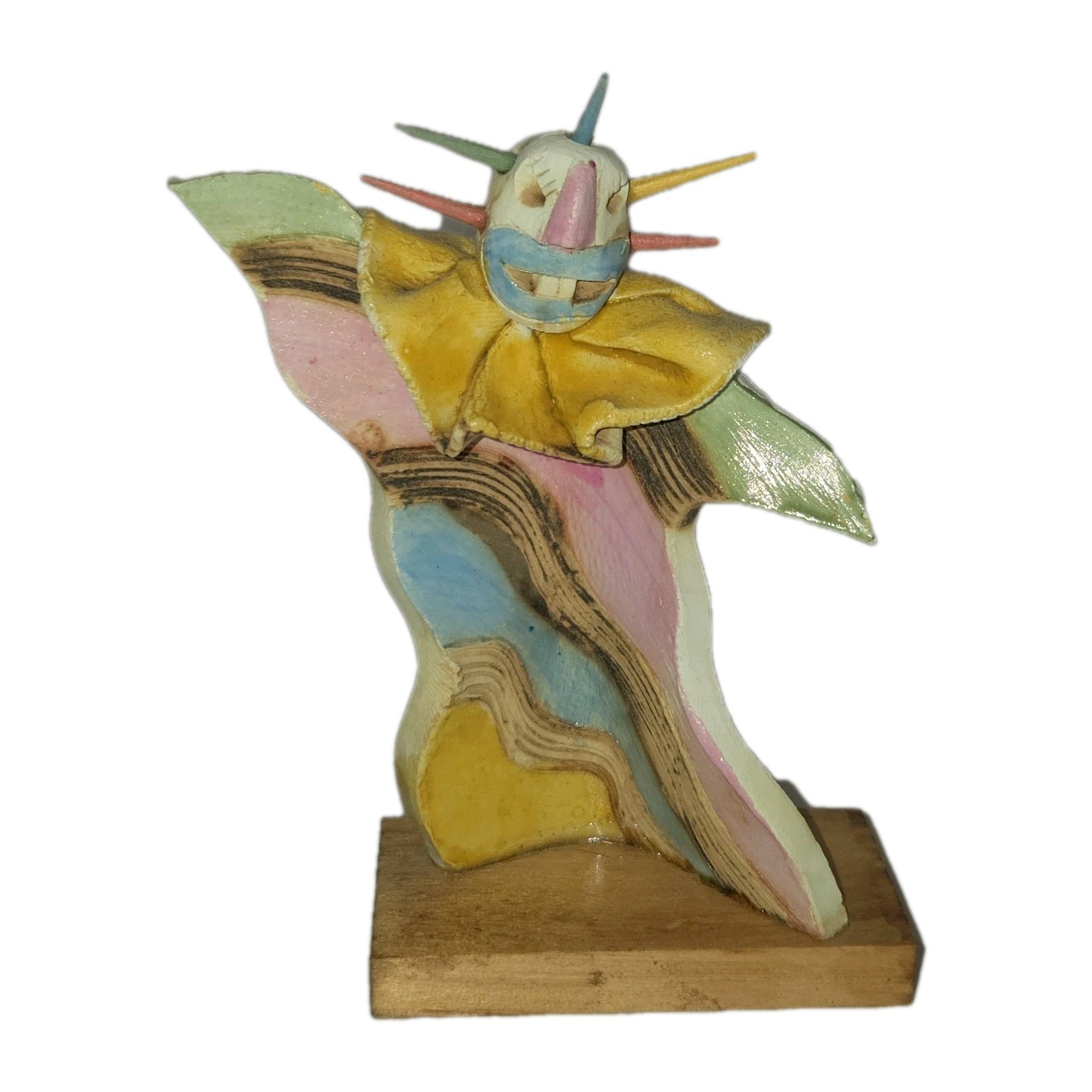 Contemporary Studio Pottery Clown Small Signed Sculpture Netjy 99 PR Wood Base