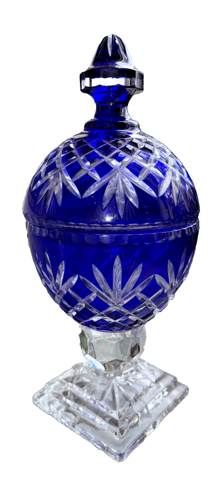 Magnificent Bohemian Brilliant Cobalt Blue Cut to Clear Hand Cut Lead Crystal
