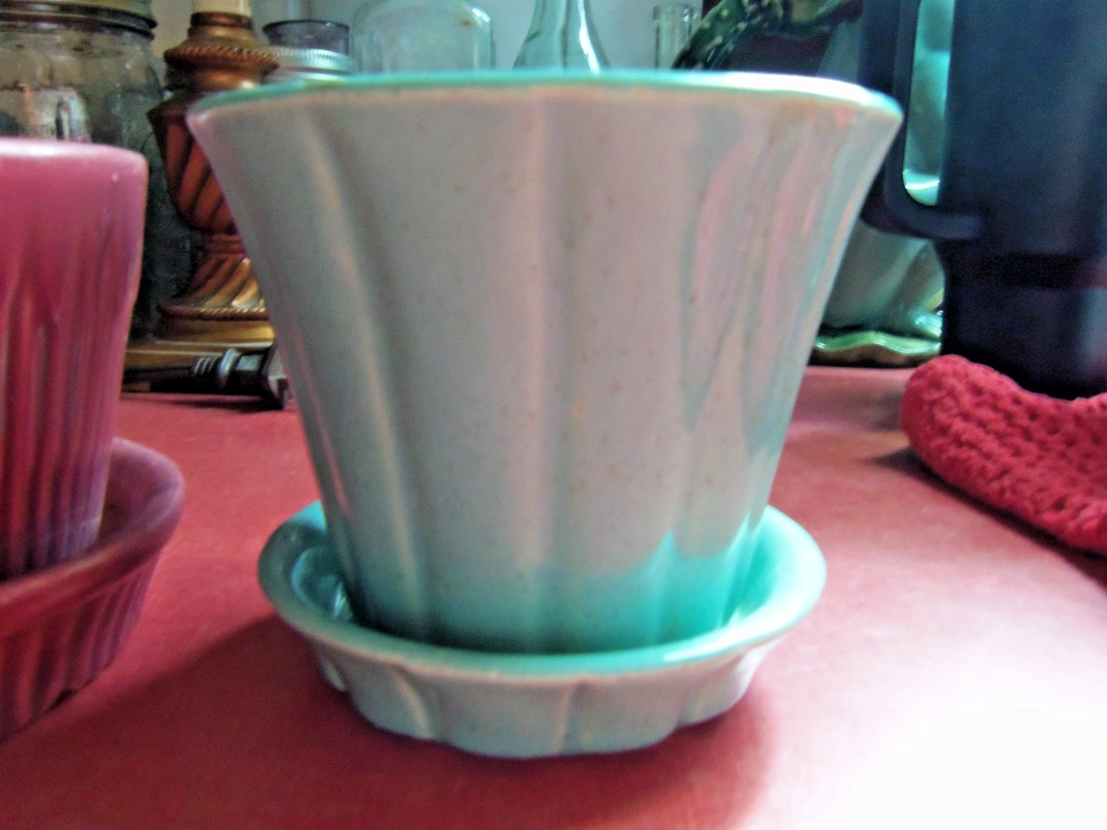 A Trio Of Vtg. Planters Attached Saucers-McCoy-Shawnee-Morton-No Chips/Cracks