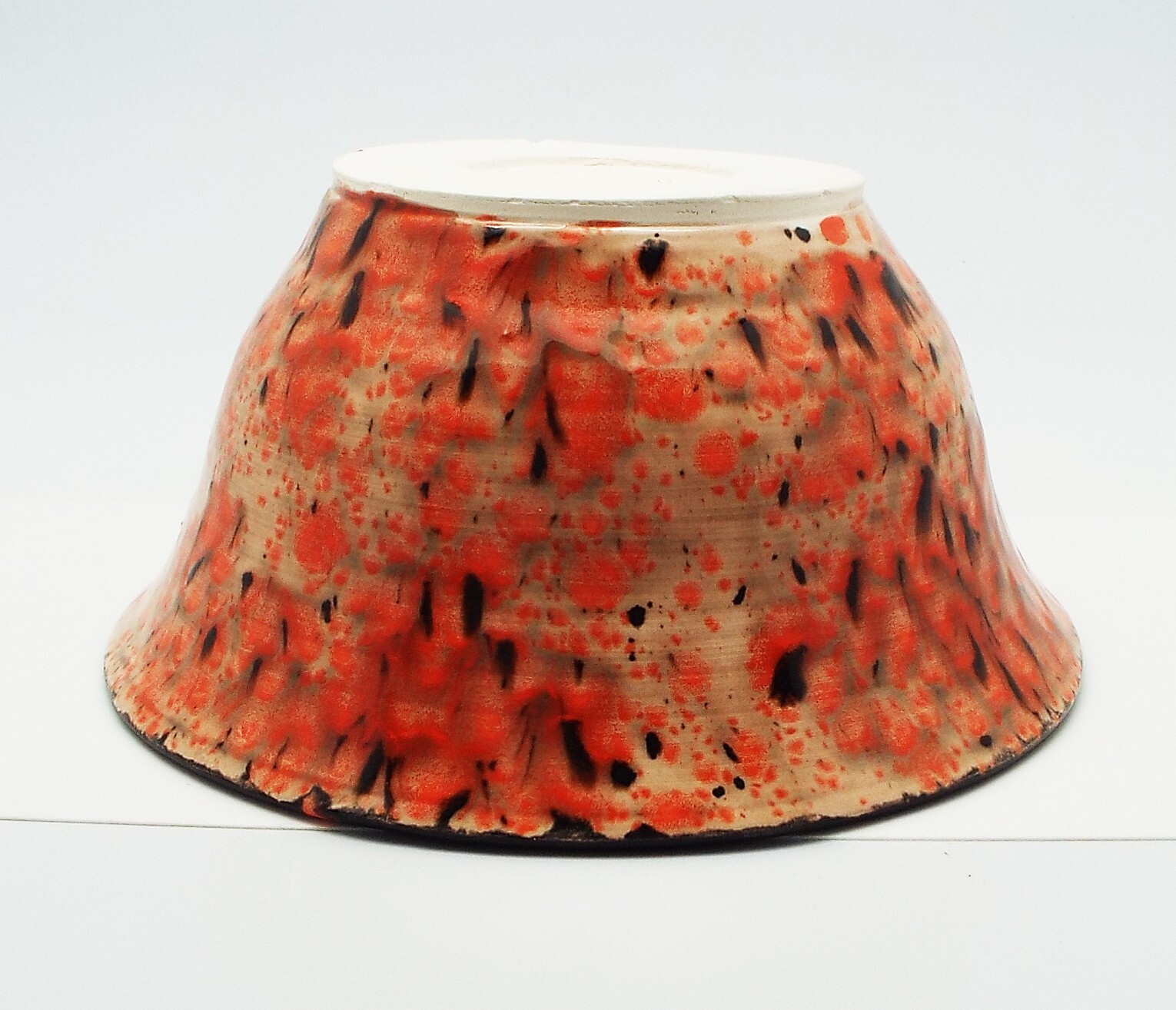 ART DECO ARTIST SIGNED HANDMADE MID CENTURY ORANGE BLACK BROWN BOWL DECORATIVE