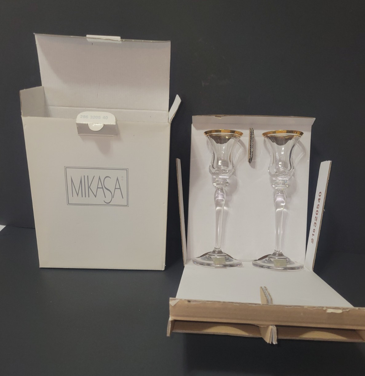 Mikasa Jamestown Gold Lead Crystal 8″ Candle Holders W/Gold Trim T2703/399 New