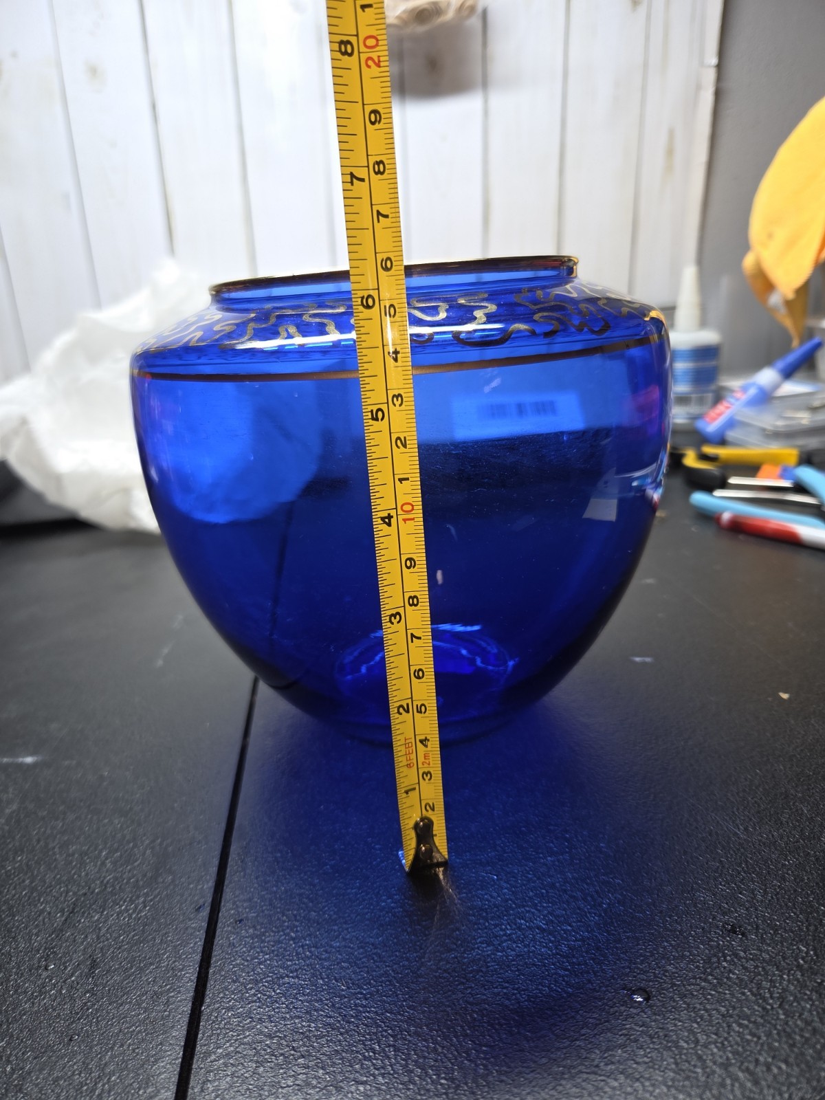 Vintage MURANO cobalt blue vase gold trim 6-1/4 inch High