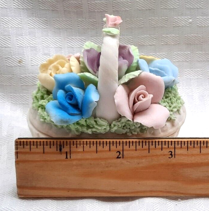 Three Vtg. Small Porcelain Baskets /Trinket Box -Japan – Signed Pastel Floral