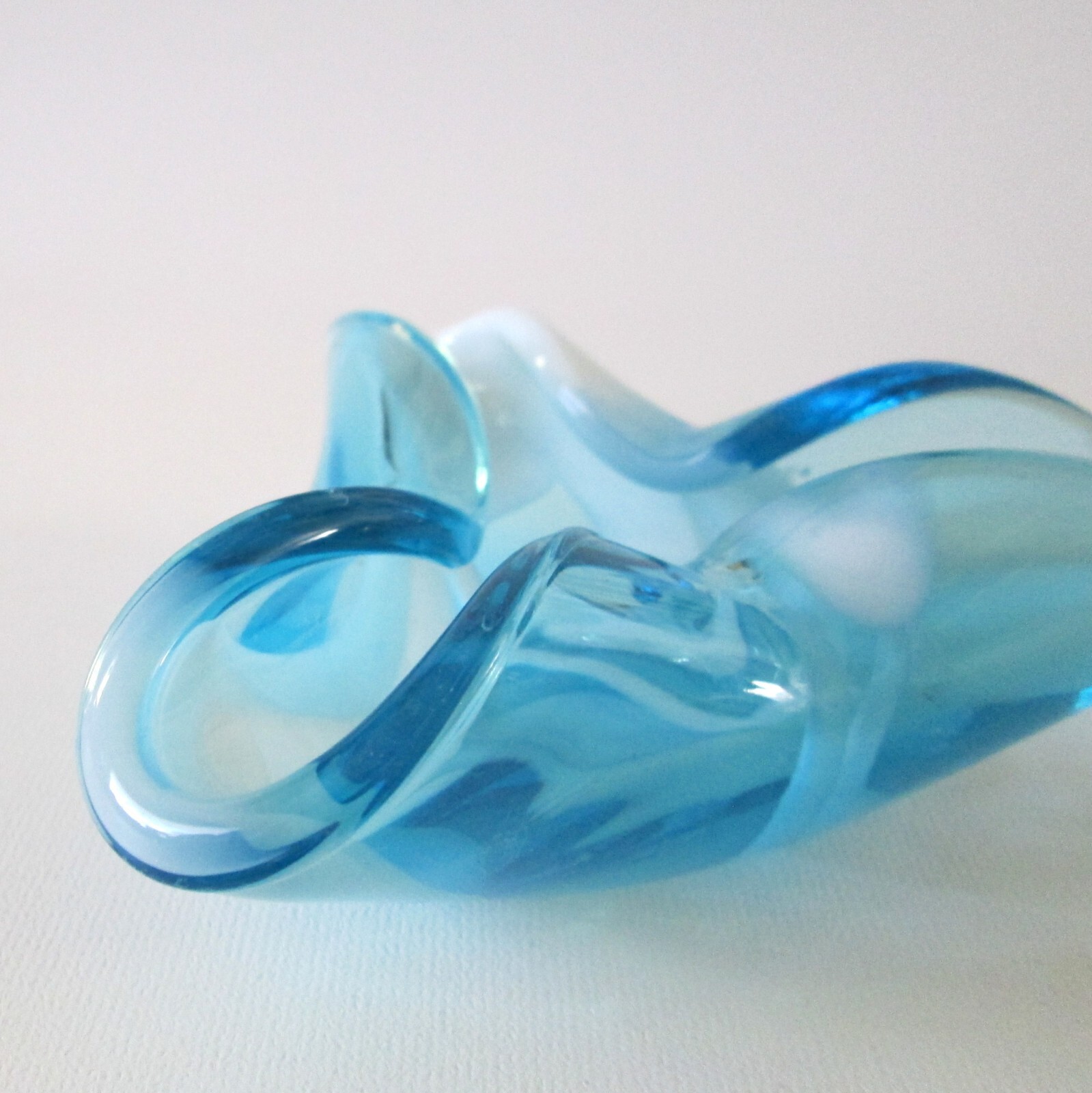 Art Glass Ashtray Blue White Handmade Vintage Glass Trinket Dish 4 Inches